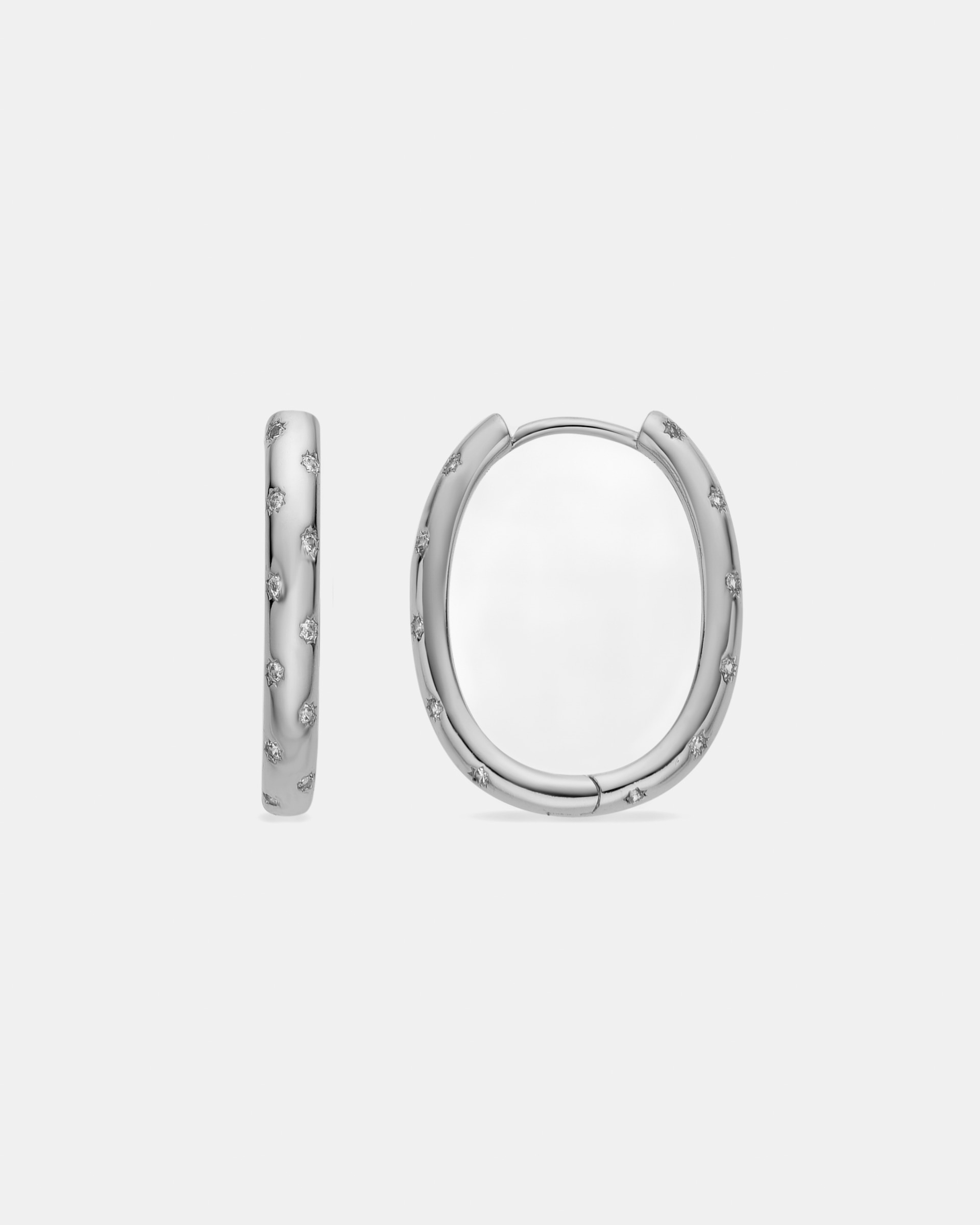 Brincos de Argola Basic Acabados em Ródio com Zirconita Brilhante Prata brilhante / Transparente-1