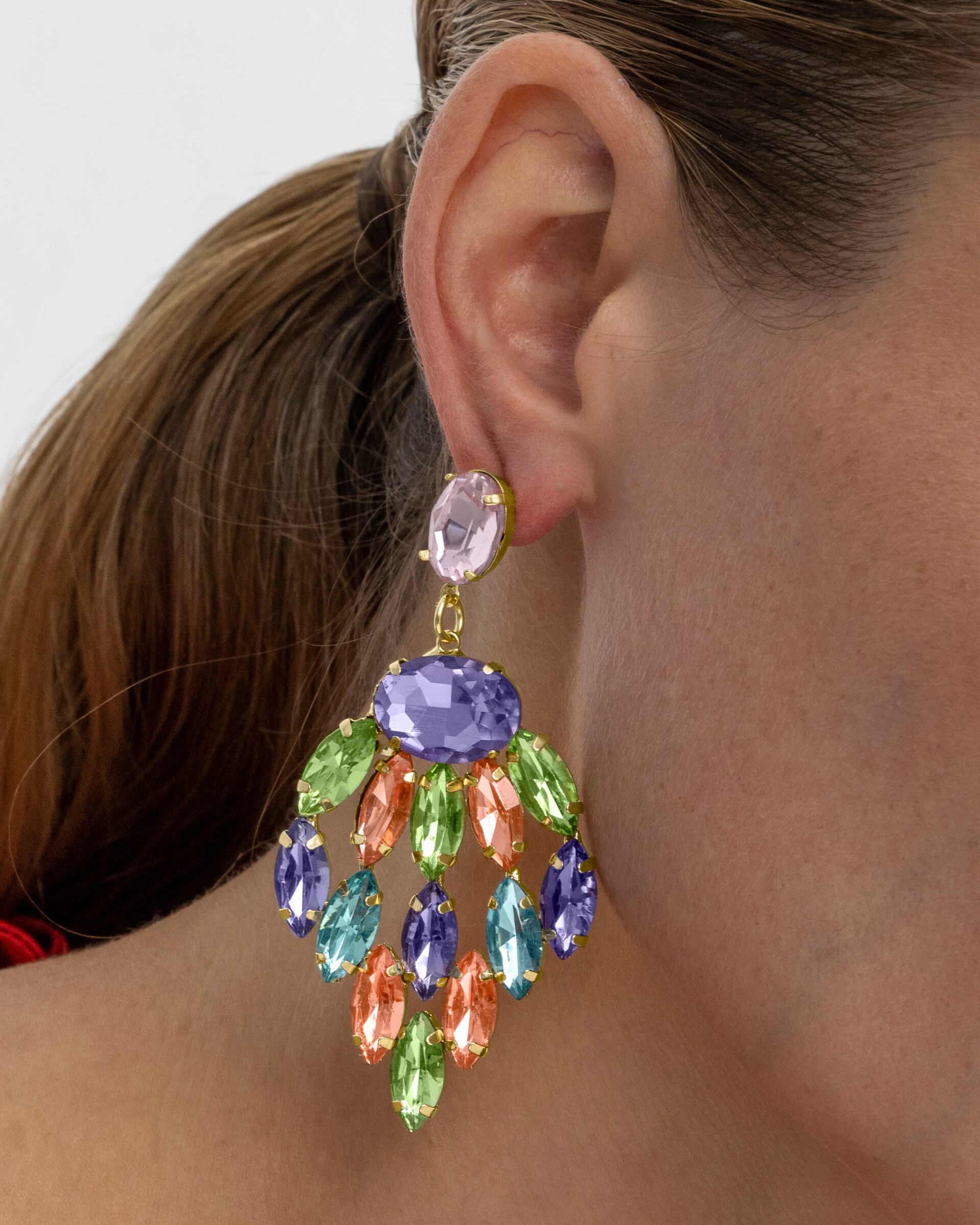 Brincos África Acabados em Ouro Amarelo de 18 Quilates com Cristal Multicolor Ouro-3