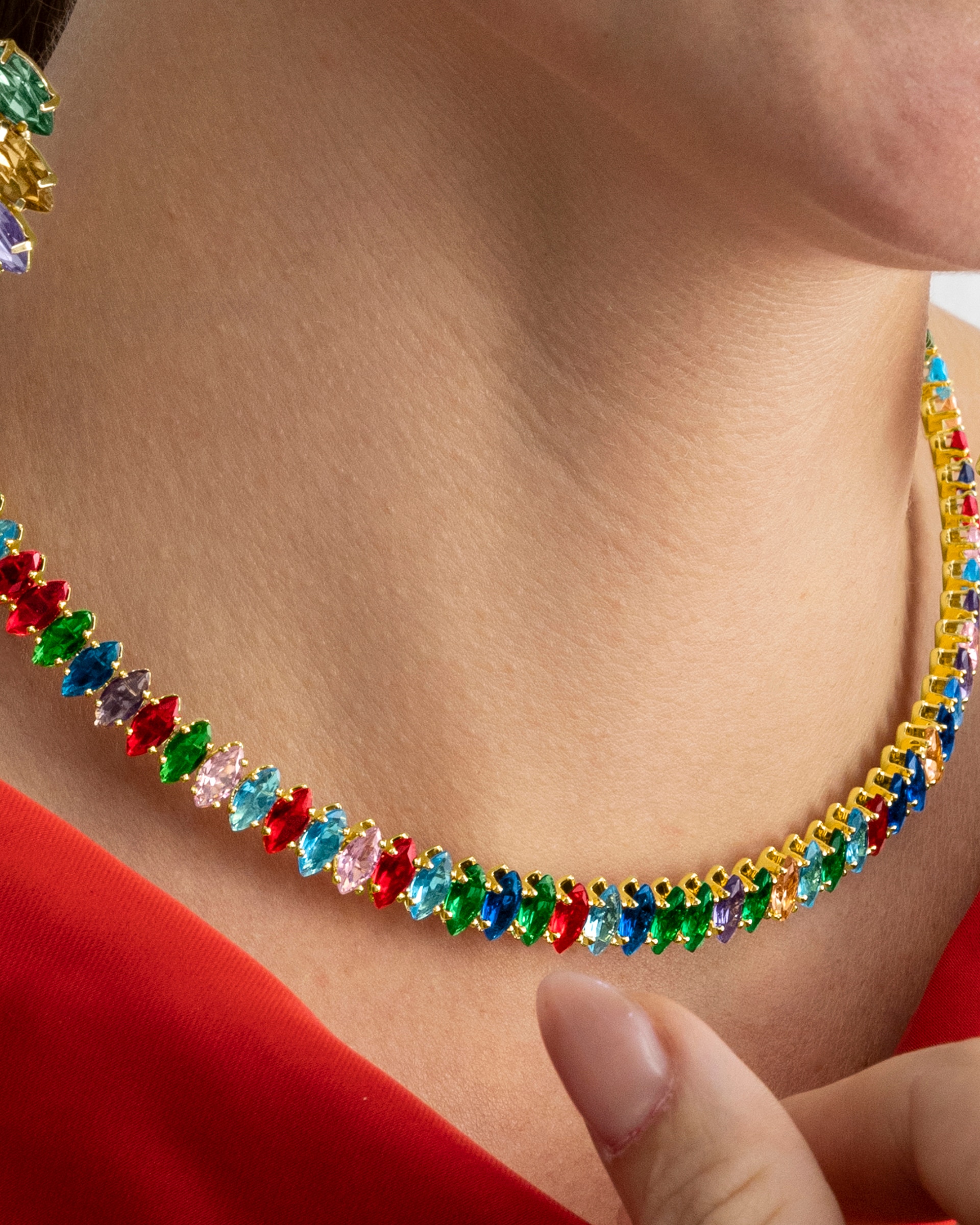 Colar África Acabado em Ouro Amarelo de 18 Quilates com Cristal Multicolor Ouro-4