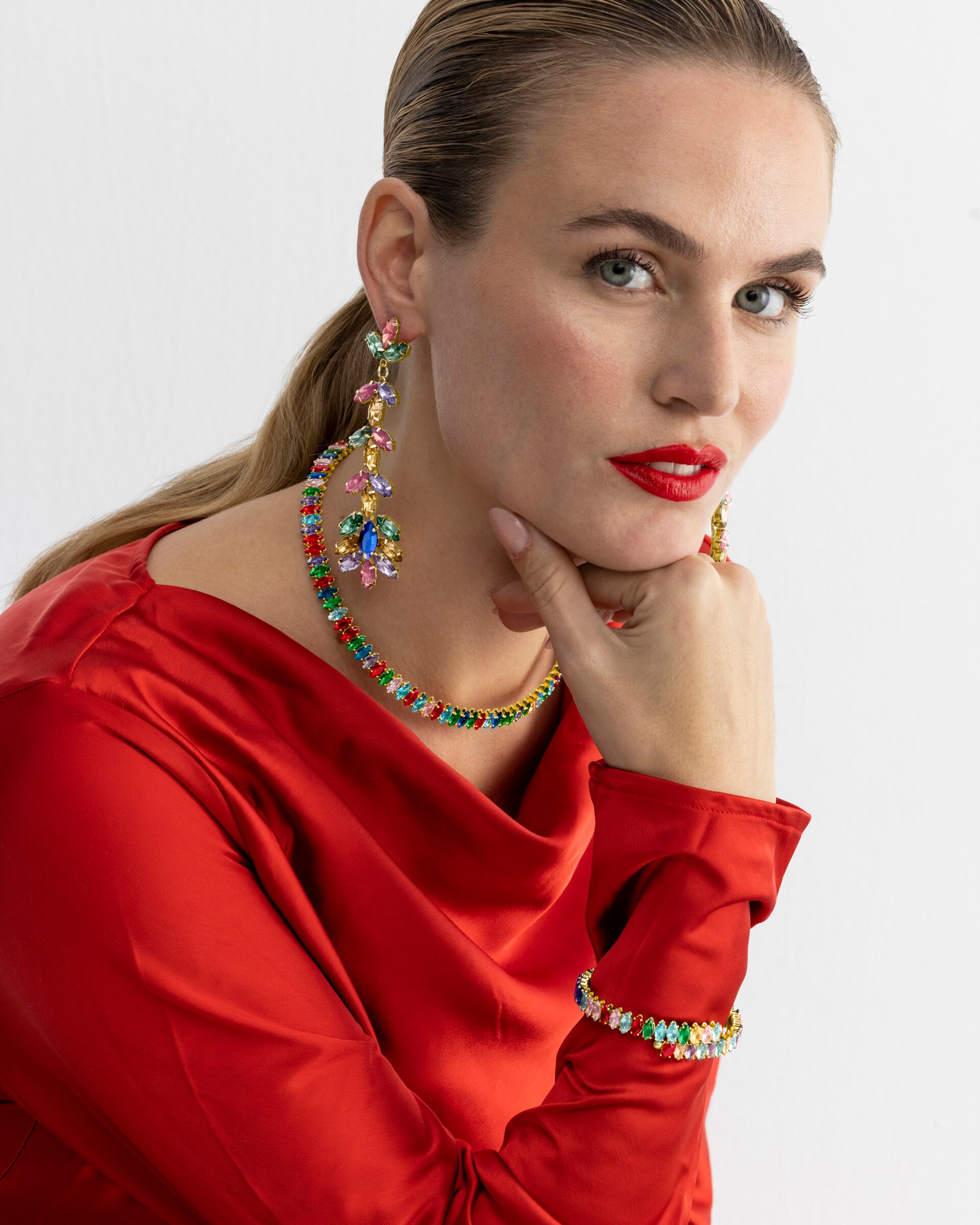 Colar África Acabado em Ouro Amarelo de 18 Quilates com Cristal Multicolor Ouro-5