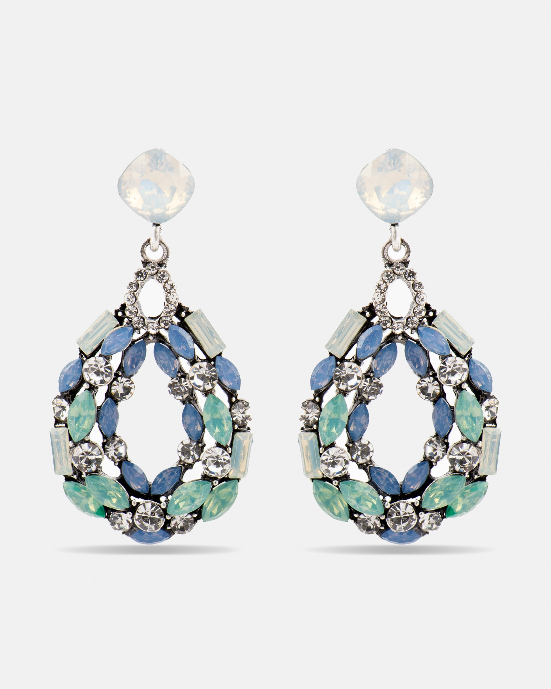 Brincos África Acabados em Ouro Amarelo de 18 Quilates com Cristal Multicolor Azul / Verde-1