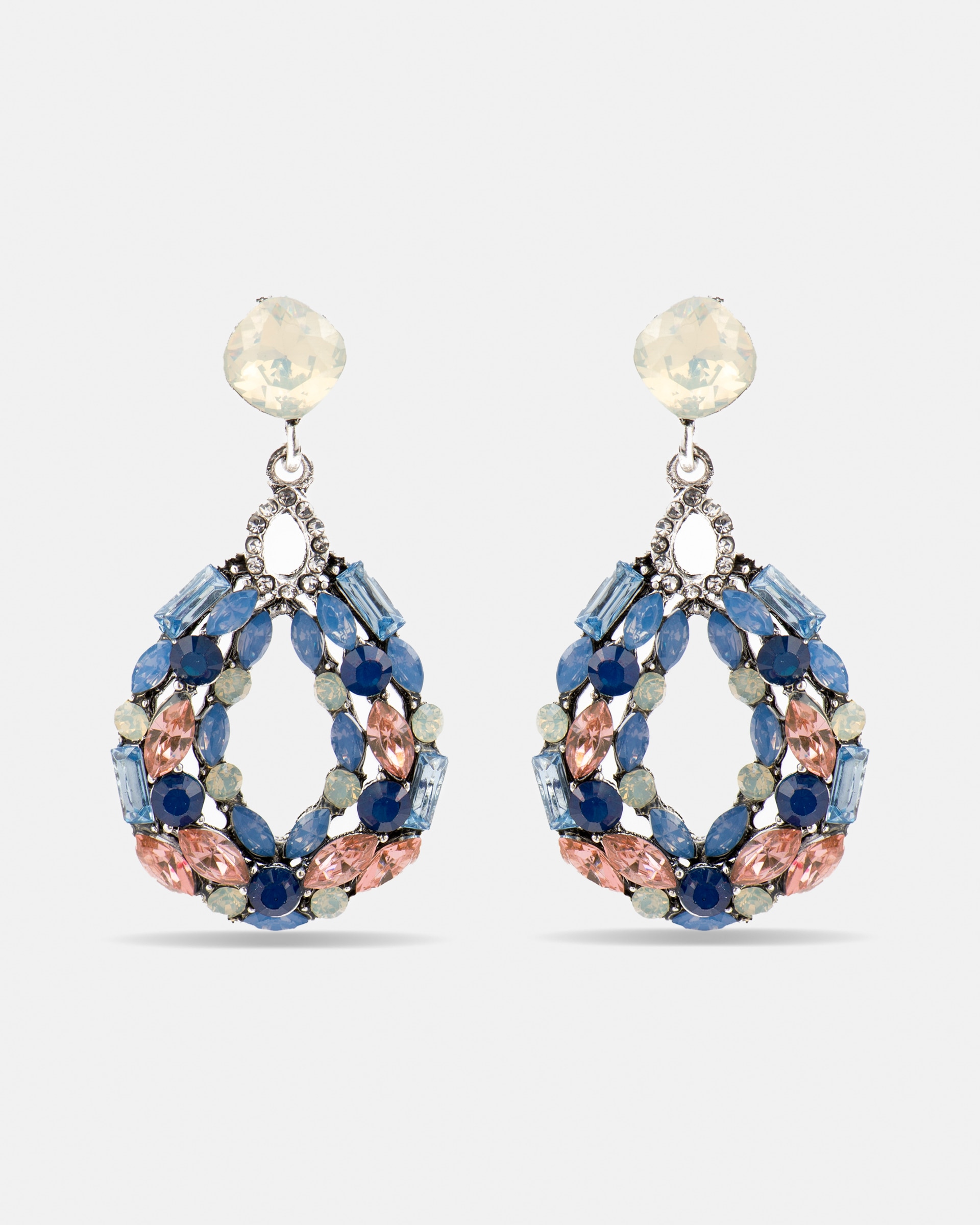 Brincos África Acabados em Ouro Amarelo de 18 Quilates com Cristal Multicolor Azul-1