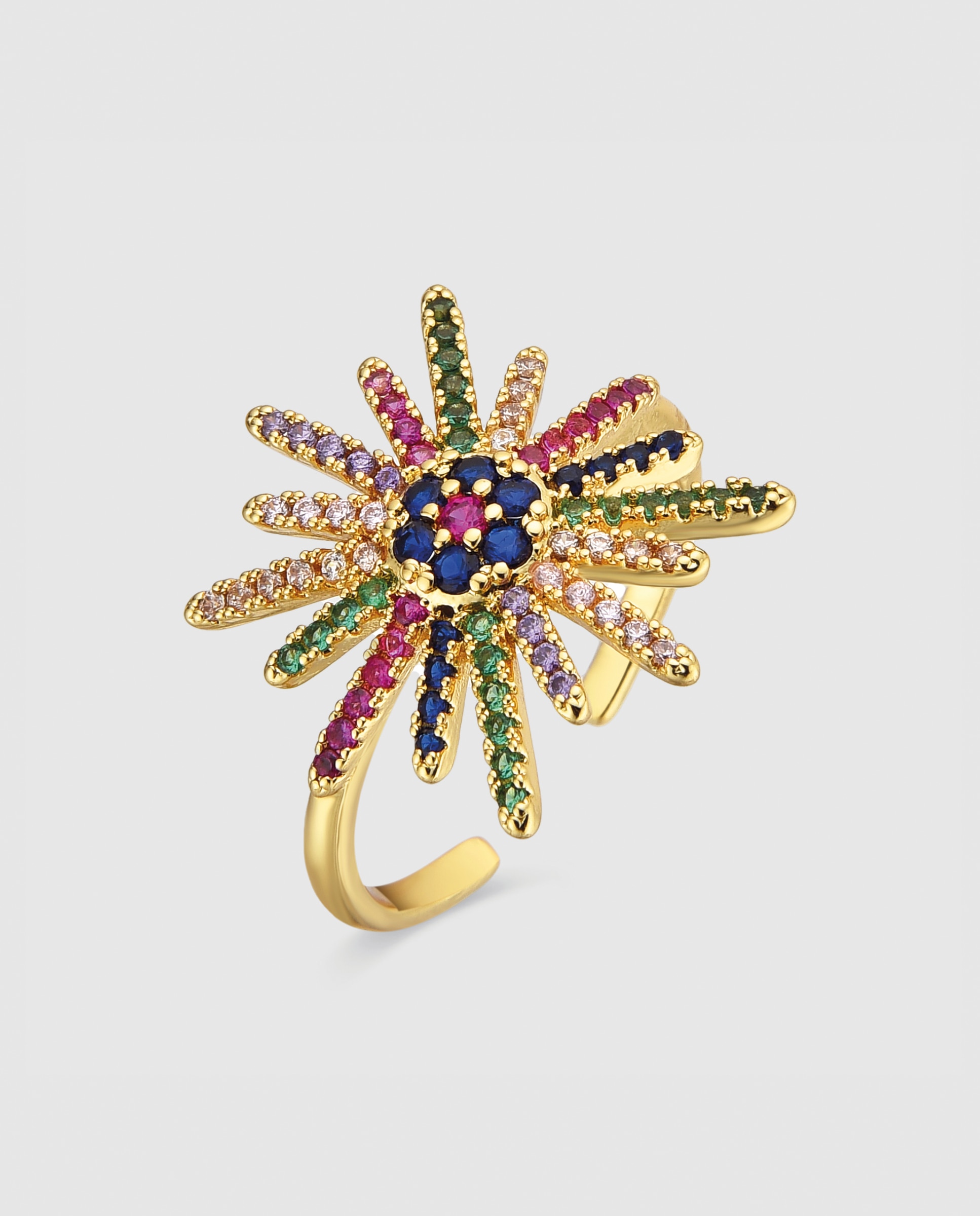Anel Ajustável África com Acabamento em Ouro Amarelo de 18 Quilates e Zirconita Multicolor Ouro-1