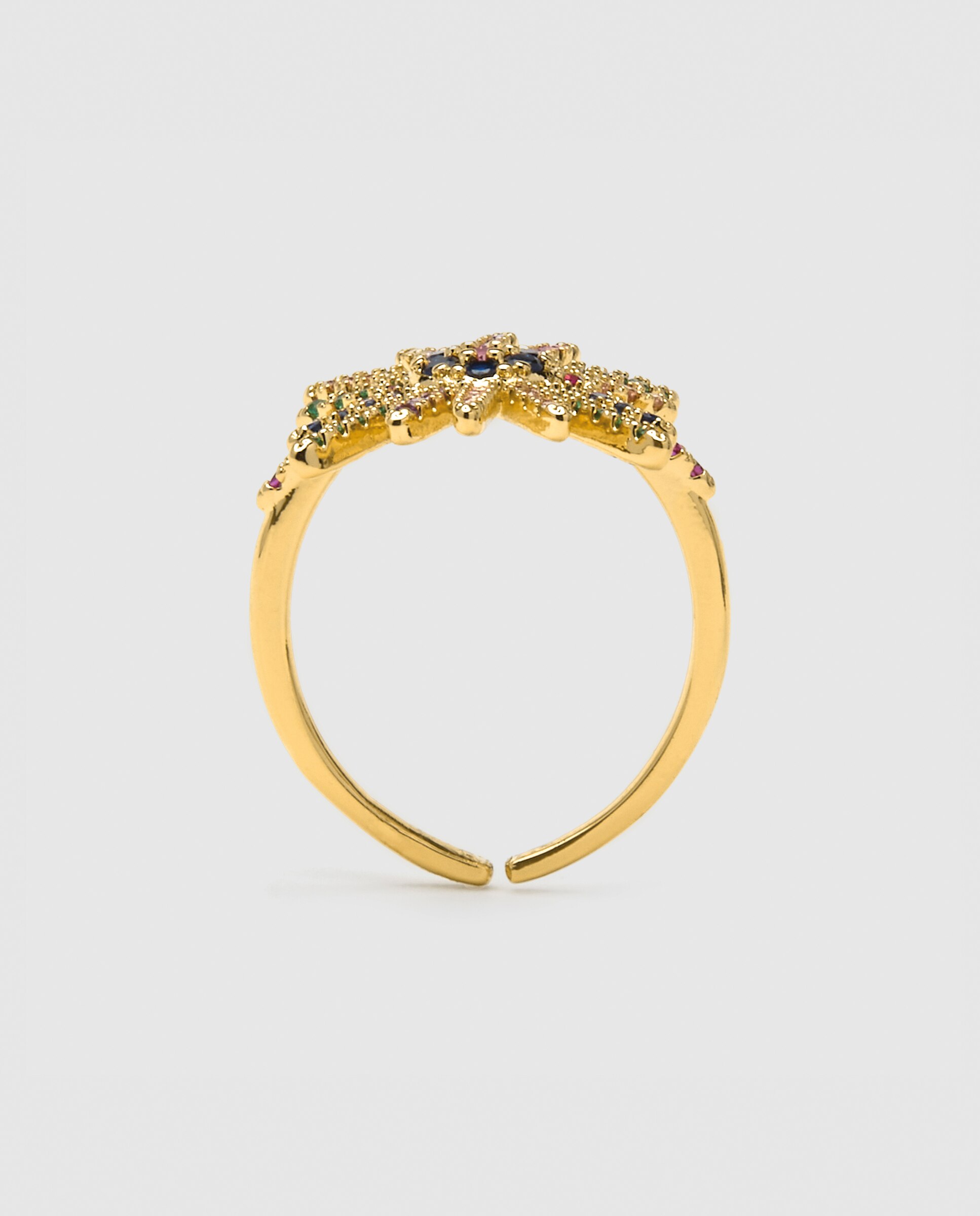 Anel Ajustável África com Acabamento em Ouro Amarelo de 18 Quilates e Zirconita Multicolor Ouro-5