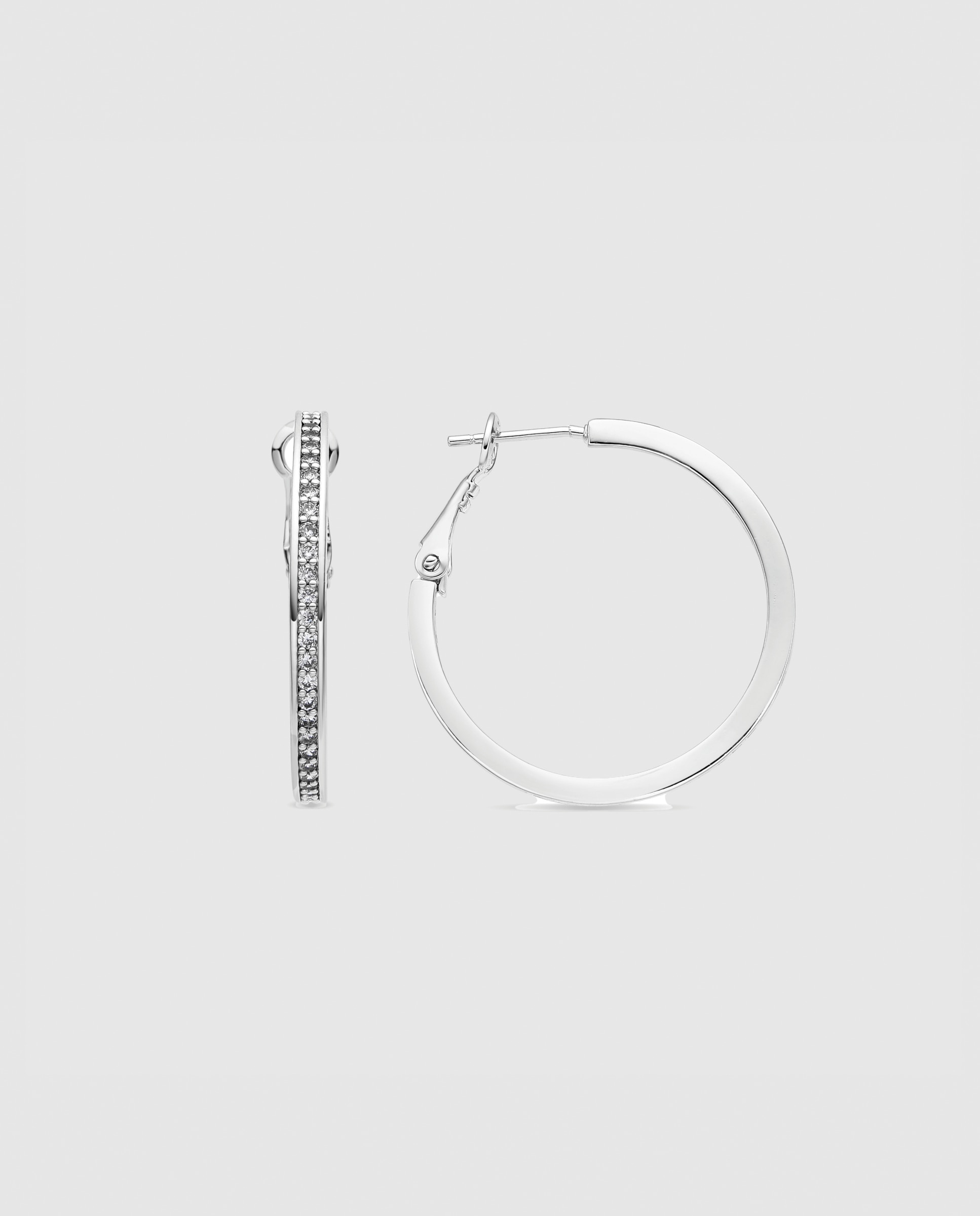 Brincos de Argola Essential África com Acabamentos em Ródio e Zirconita Brilhante Prata brilhante / Transparente-1
