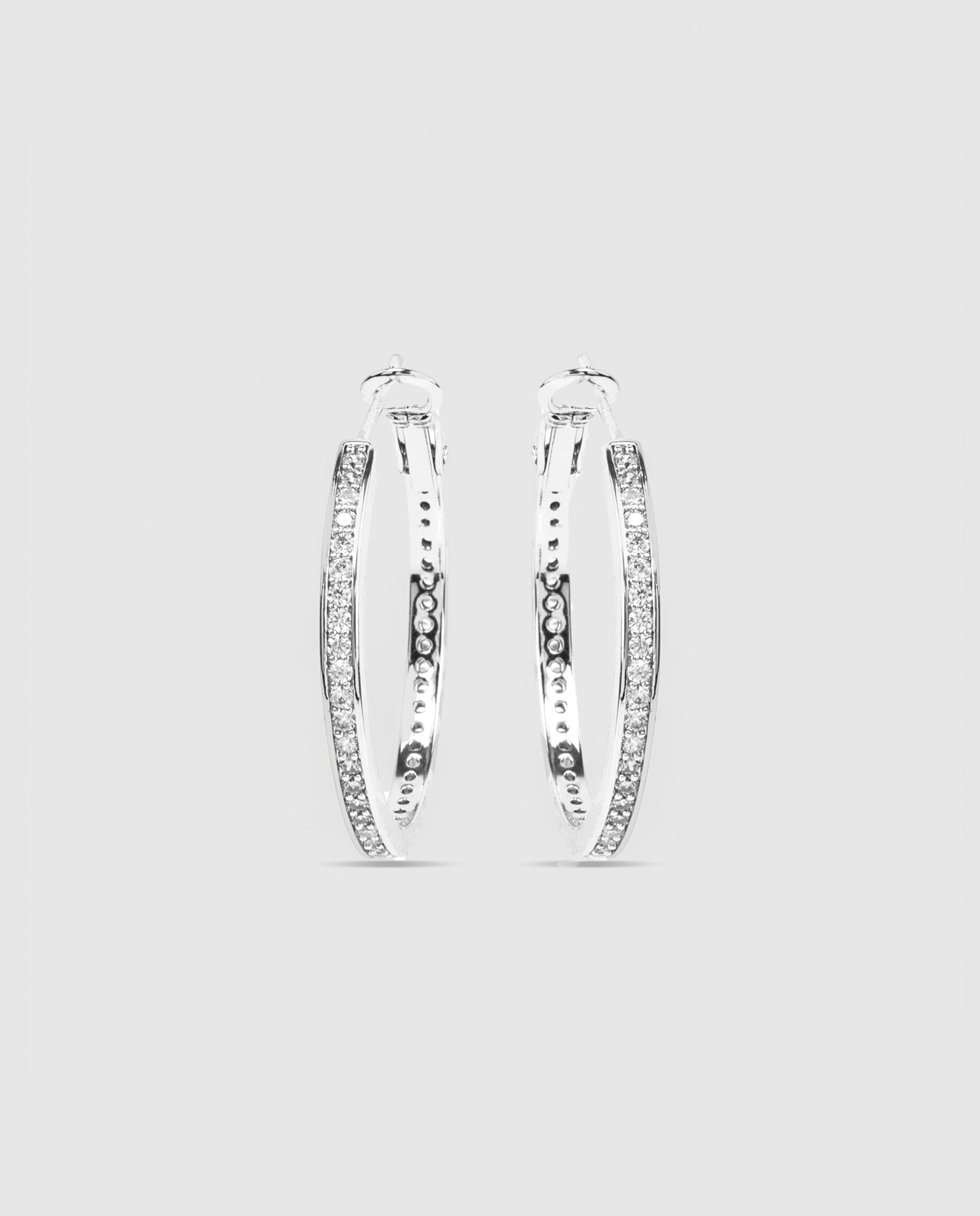 Brincos de Argola Essential África com Acabamentos em Ródio e Zirconita Brilhante Prata brilhante / Transparente-3