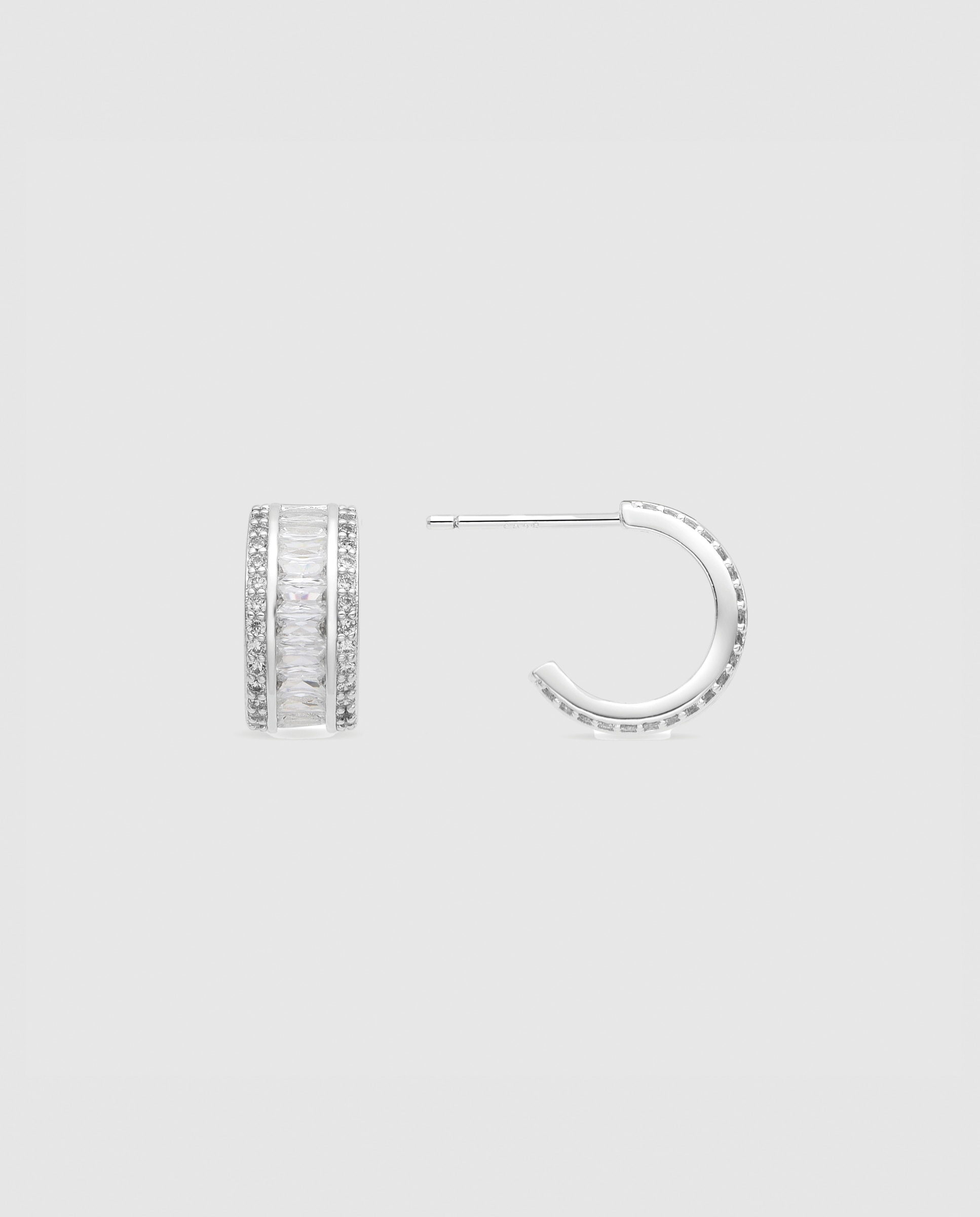 Brincos de Argola Essential África com Acabamentos em Ródio e Zirconita Brilhante Prata brilhante / Transparente-1