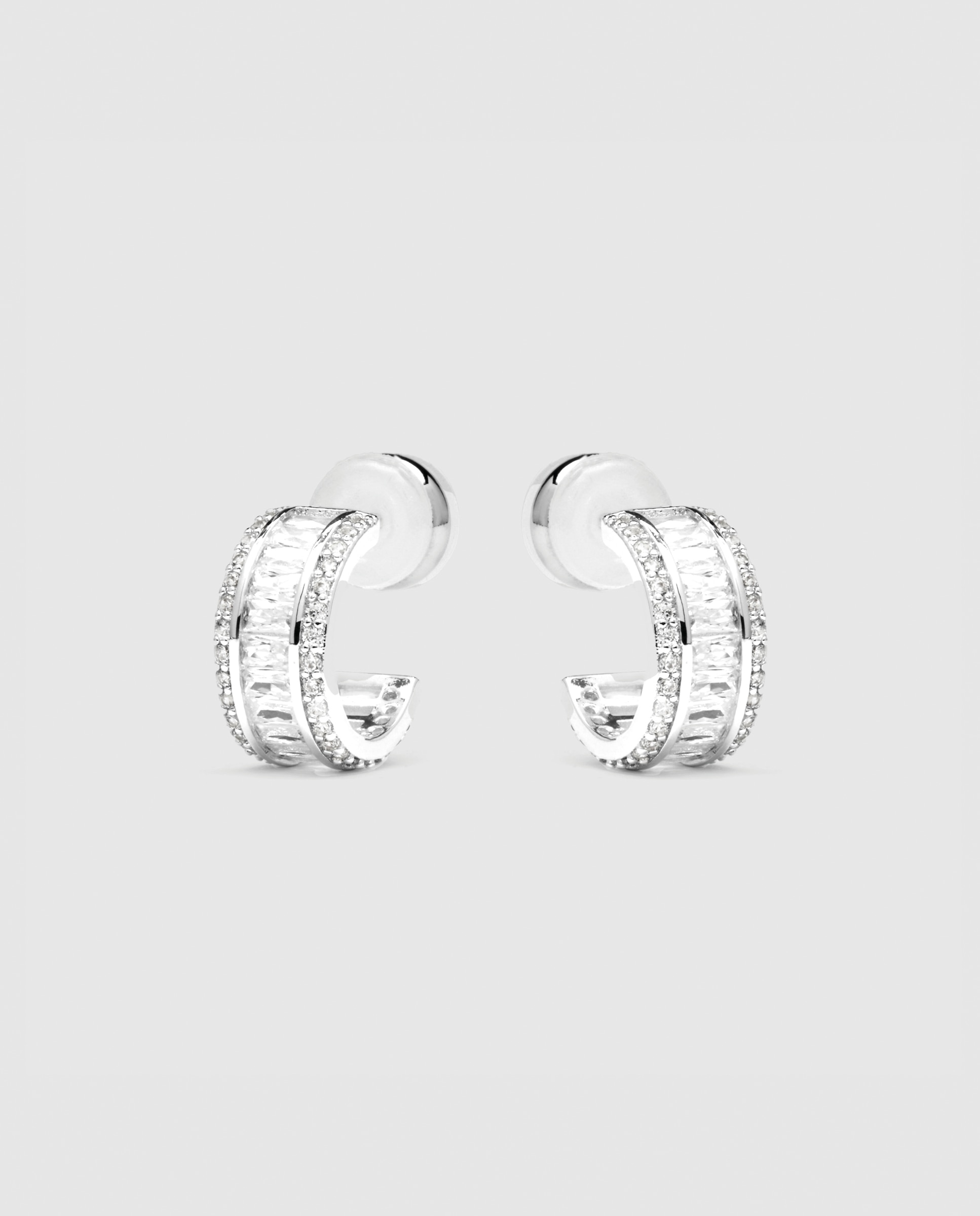 Brincos de Argola Essential África com Acabamentos em Ródio e Zirconita Brilhante Prata brilhante / Transparente-4