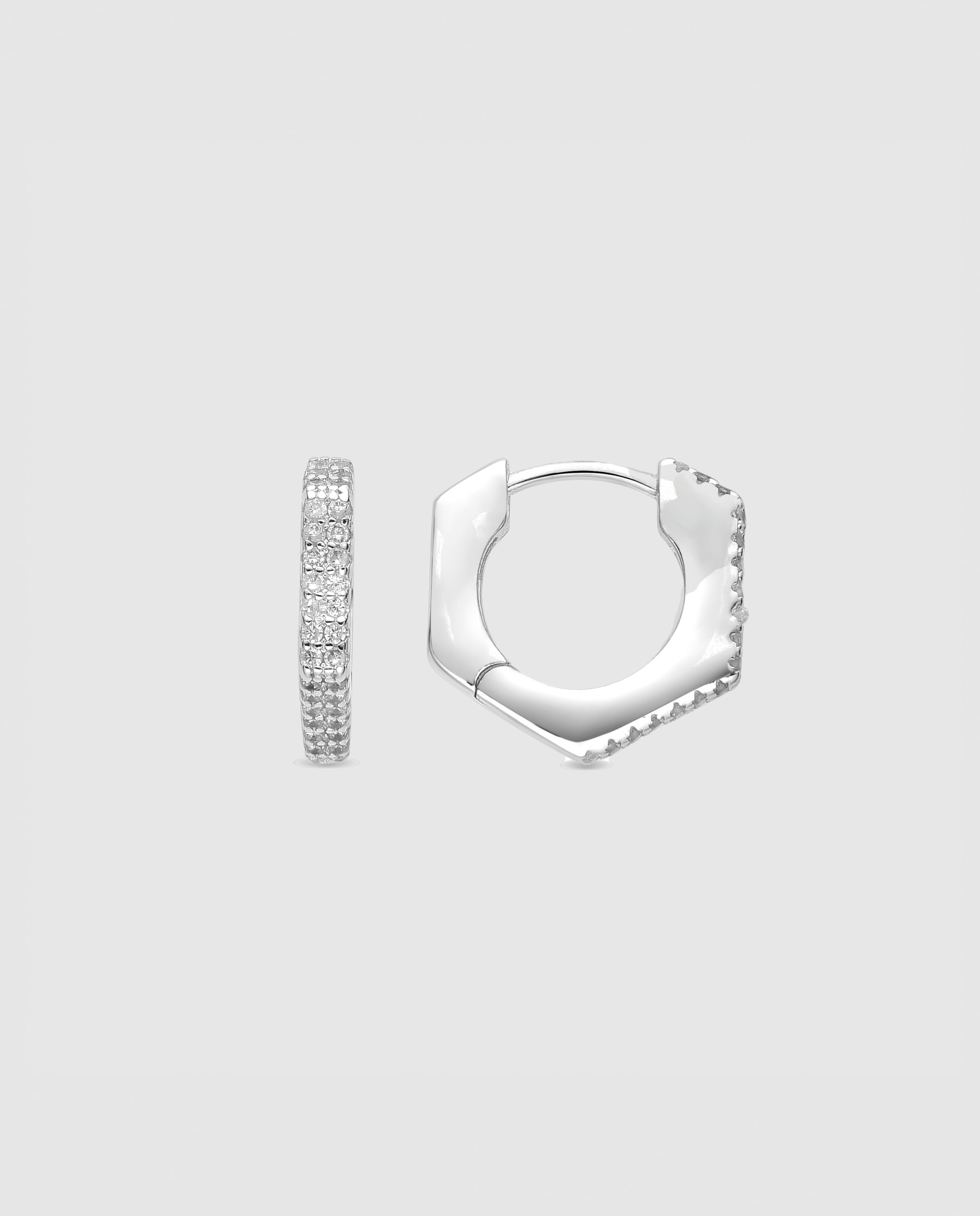 Brincos de Argola Essential África com Acabamentos em Ródio e Zirconita Brilhante Prata brilhante / Transparente-1