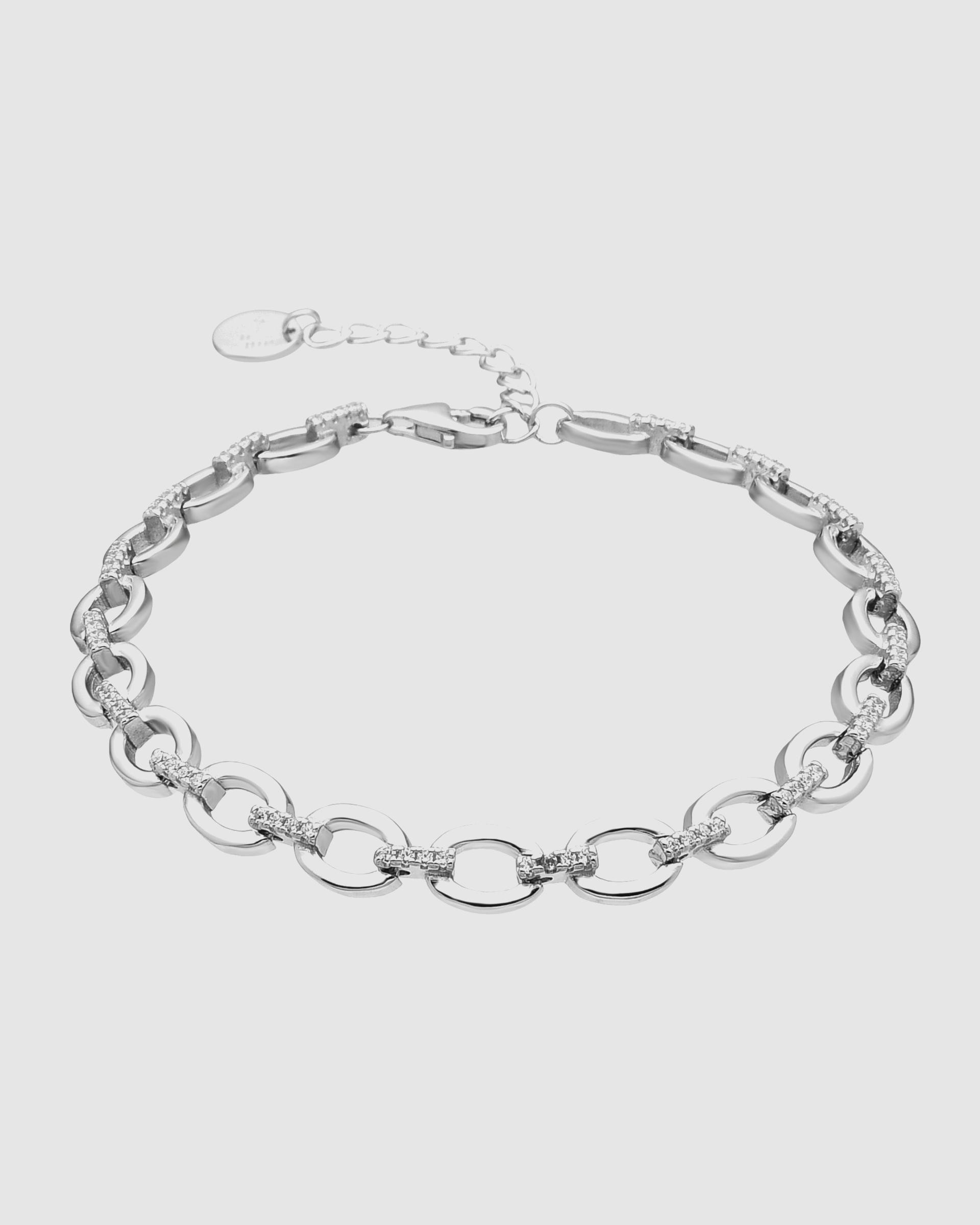 Pulseira de Corrente Momentos para Brilhar de Prata de Lei 925 Acabada em Ródio com Zirconita Brilhante Prata-1