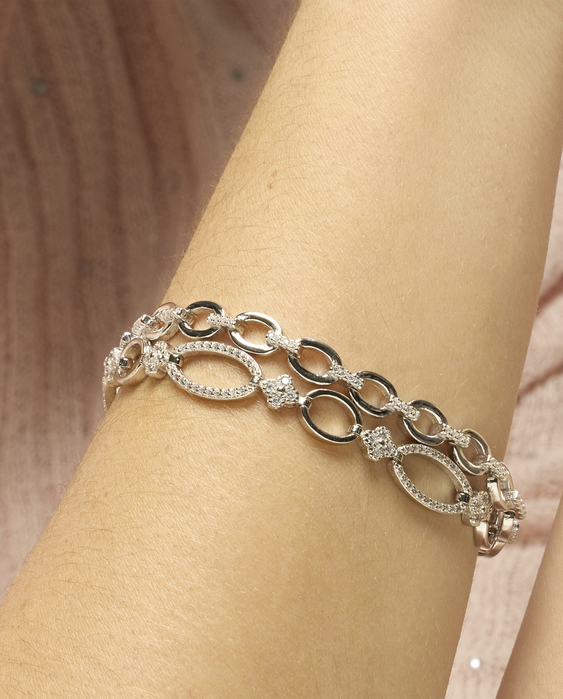 Pulseira de Corrente Momentos para Brilhar de Prata de Lei 925 Acabada em Ródio com Zirconita Brilhante Prata-4