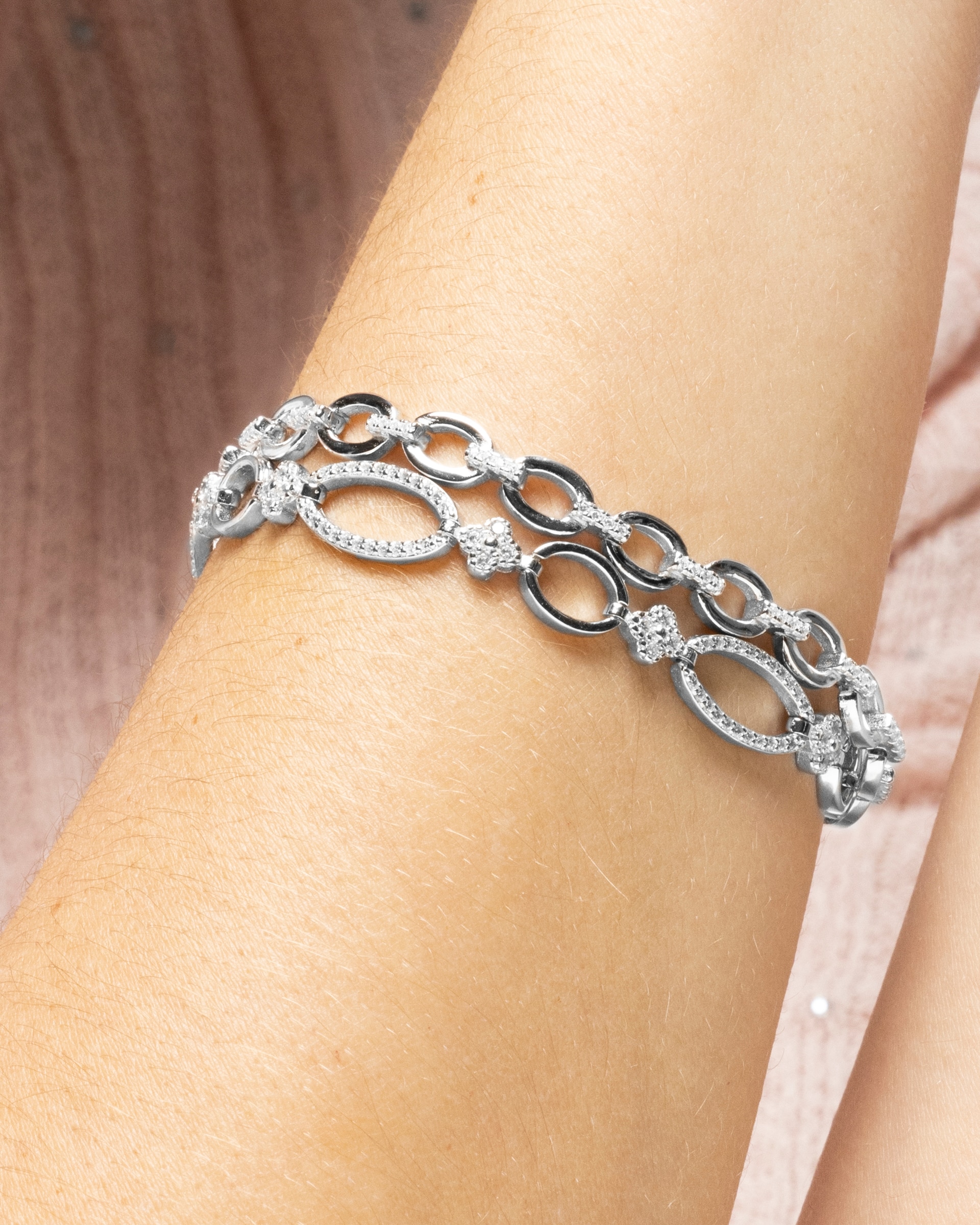 Pulseira de Corrente Momentos para Brilhar de Prata de Lei 925 Acabada em Ródio com Zirconita Brilhante Prata-4