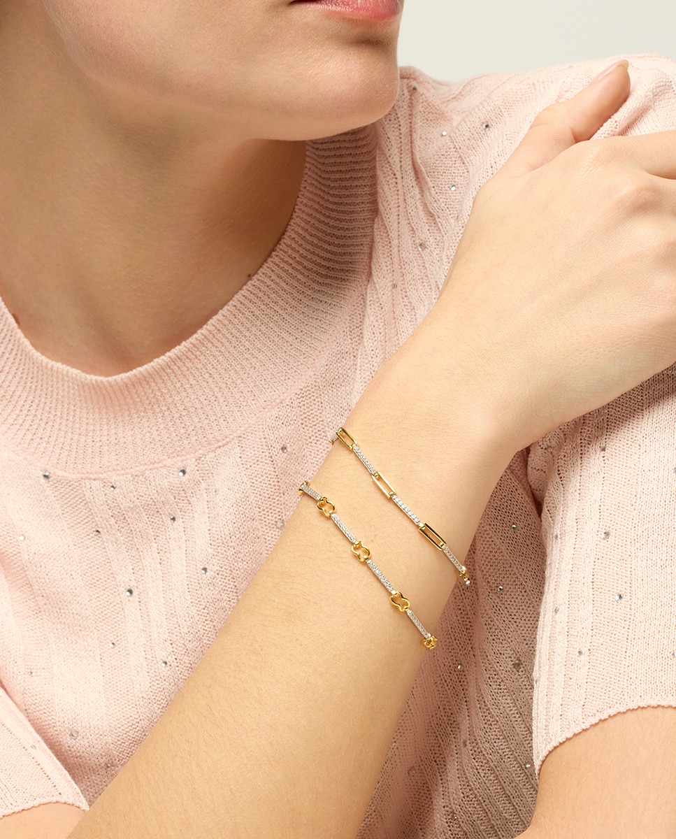 Pulseira de Corrente Momentos para Brilhar de Prata de Lei 925 Acabada em Ouro de 18 Quilates com Zirconita Brilhante Ouro / Prata-2