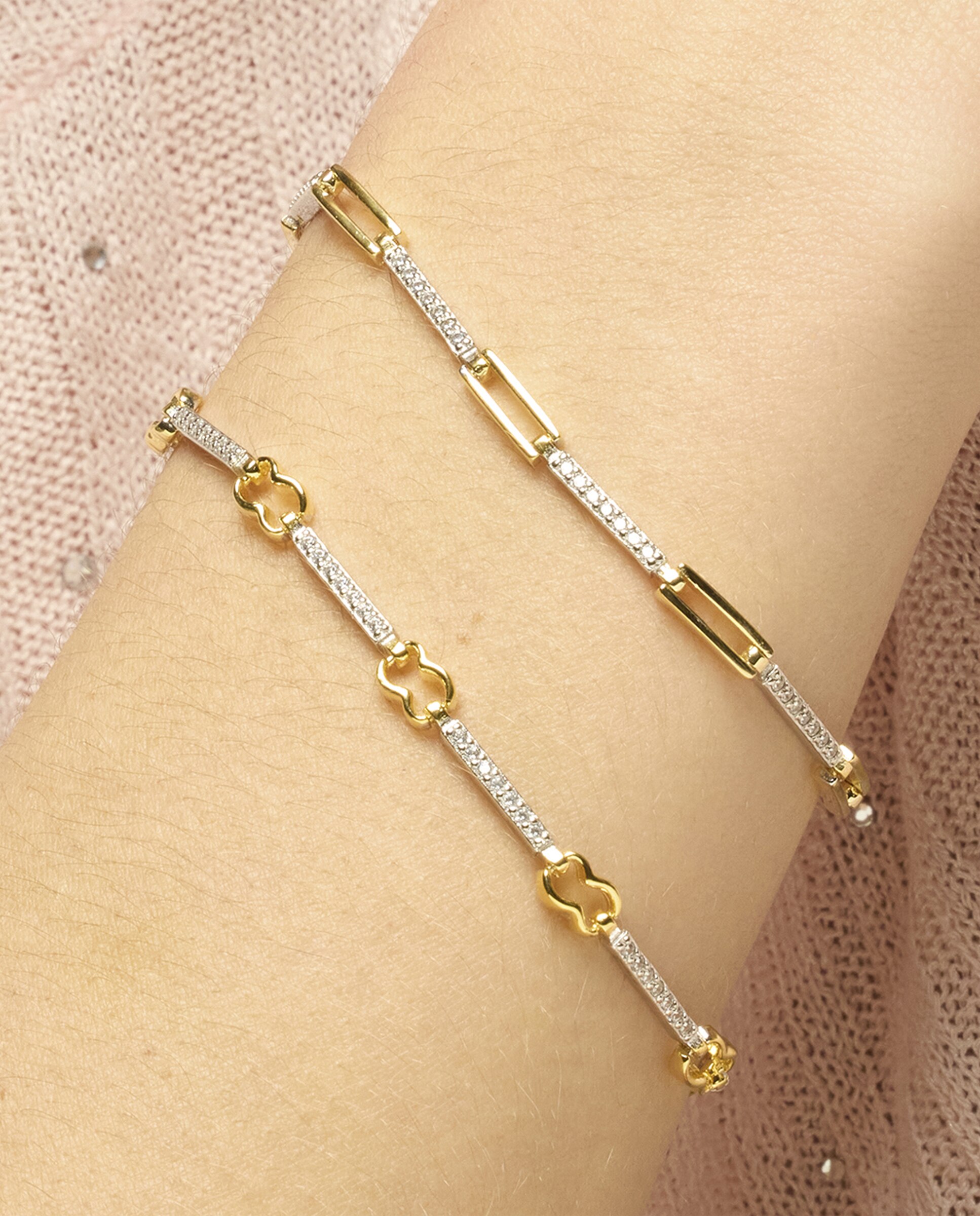 Pulseira de Corrente Momentos para Brilhar de Prata de Lei 925 Acabada em Ouro de 18 Quilates com Zirconita Brilhante Ouro / Prata-4