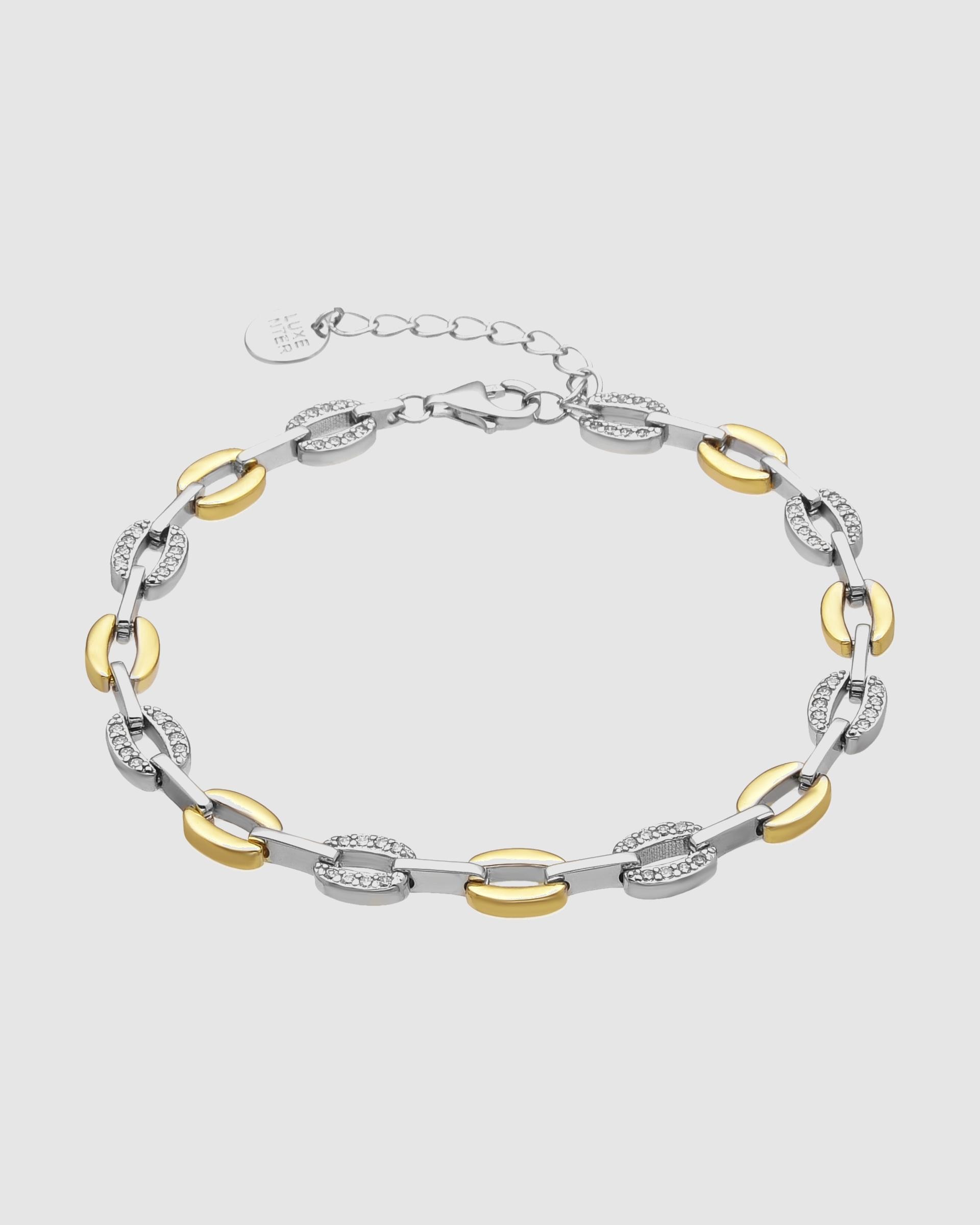 Pulseira de Elos Momentos para Brilhar de Prata de Lei 925 Acabada em Ouro de 18 Quilates com Zirconita Brilhante Ouro / Prata-1