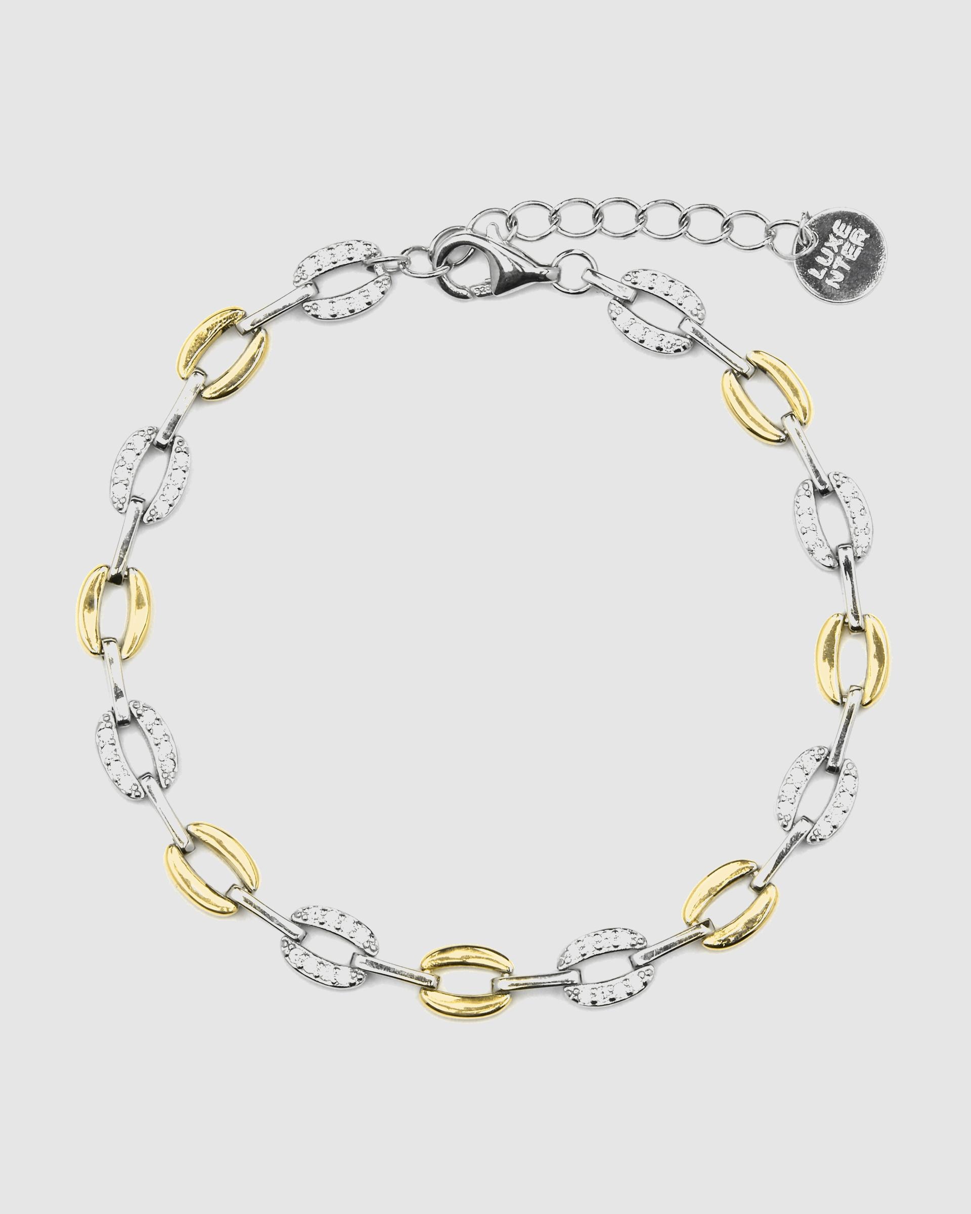 Pulseira de Elos Momentos para Brilhar de Prata de Lei 925 Acabada em Ouro de 18 Quilates com Zirconita Brilhante Ouro / Prata-3