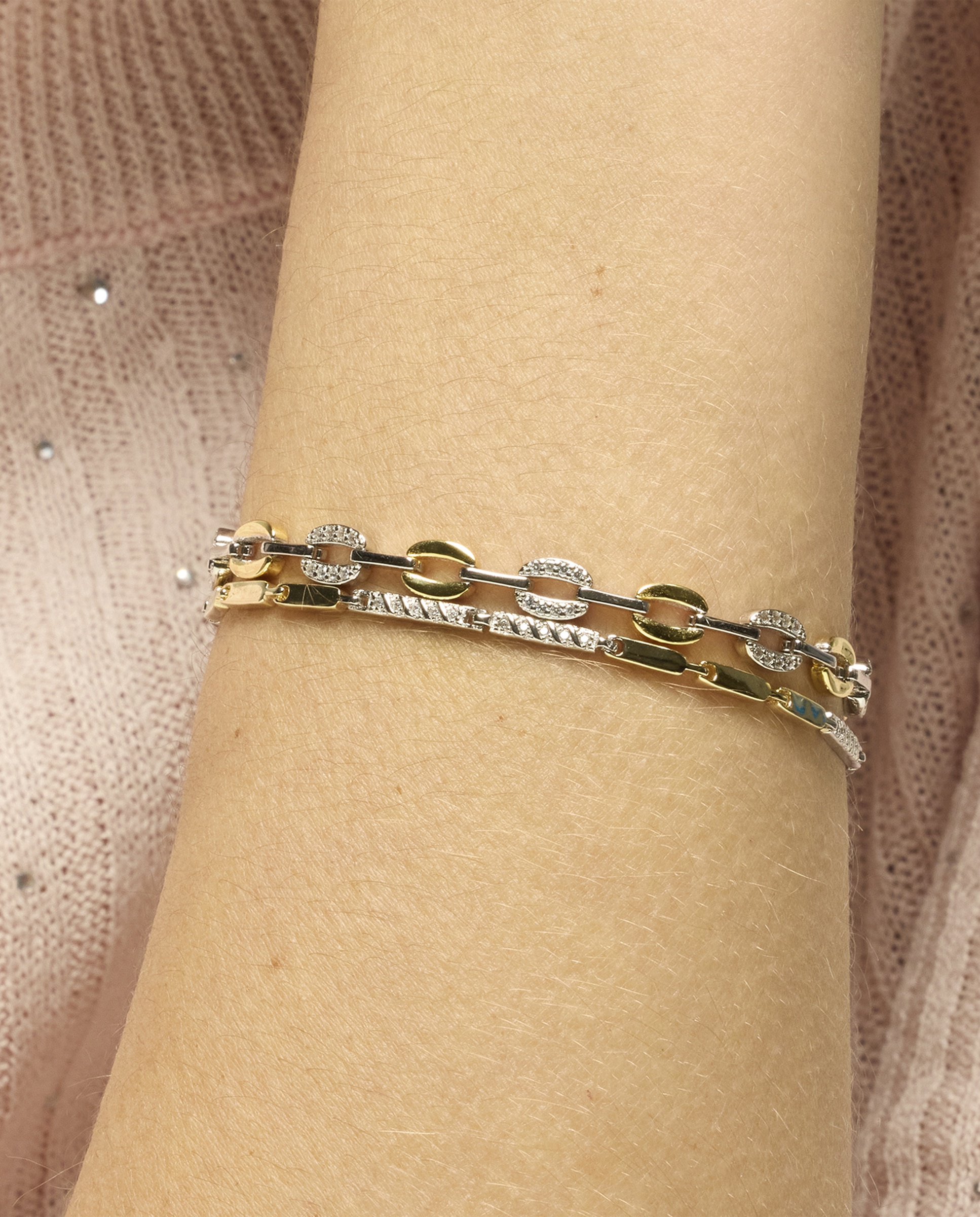 Pulseira de Elos Momentos para Brilhar de Prata de Lei 925 Acabada em Ouro de 18 Quilates com Zirconita Brilhante Ouro / Prata-4