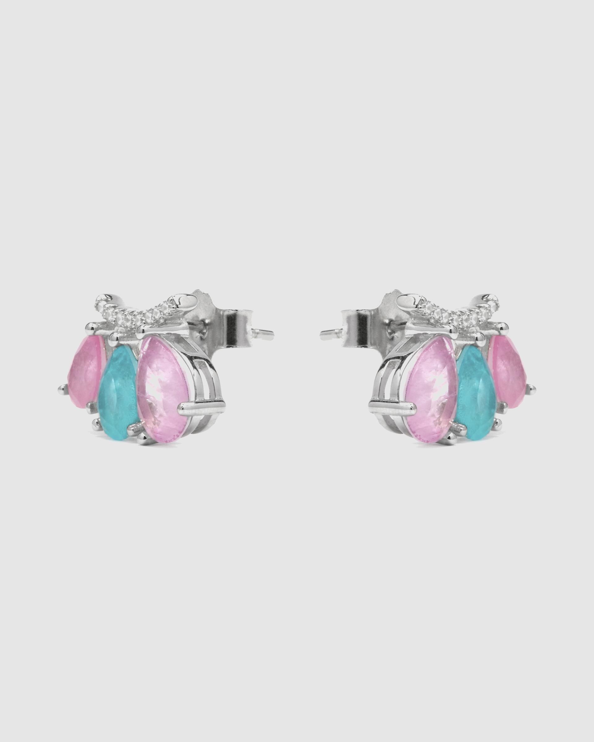 Brincos Atelier de Prata de Lei 925 com Acabamentos em Ródio e Quartzo Hidrotermal Multicolor Prata / Rosa-3