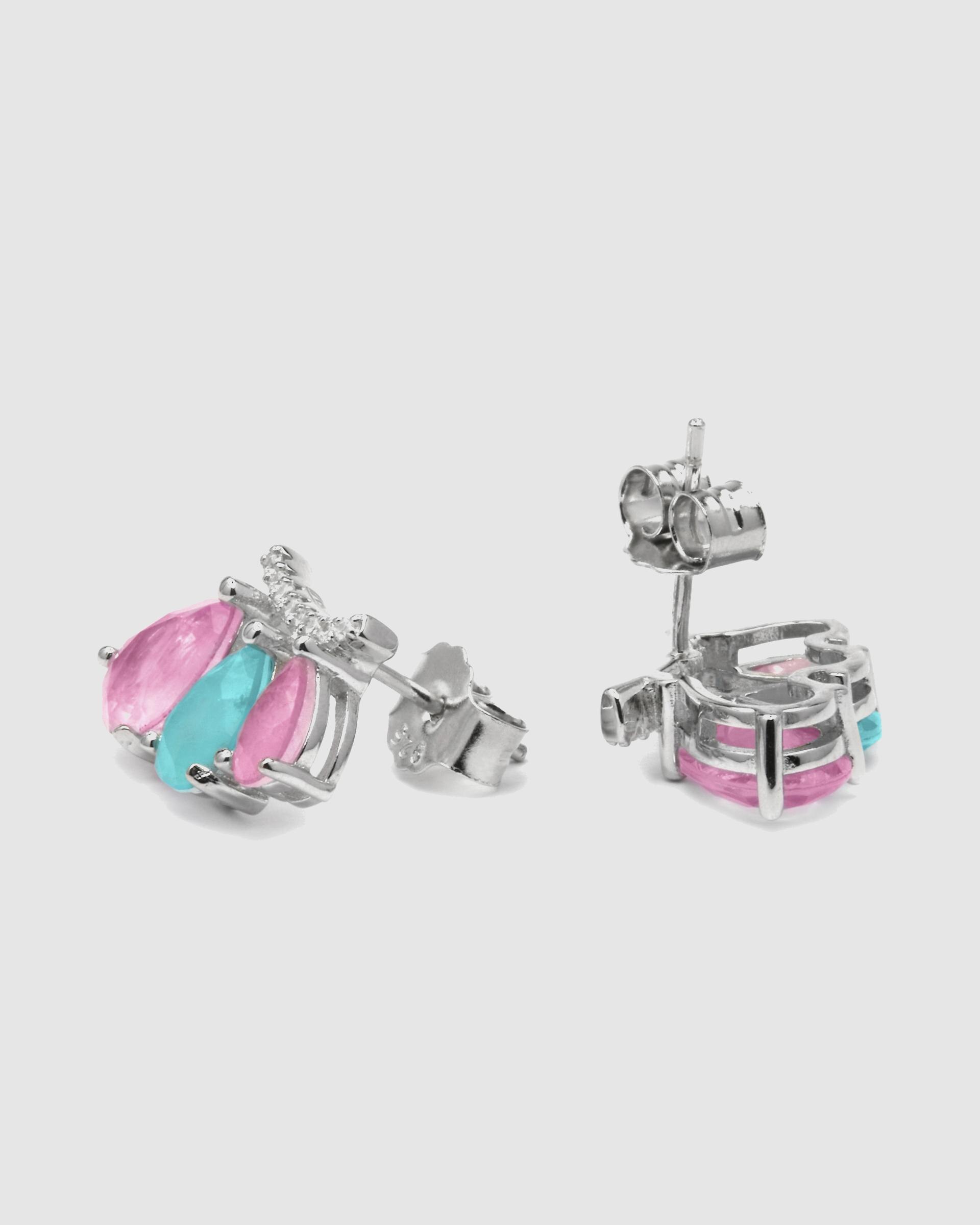 Brincos Atelier de Prata de Lei 925 com Acabamentos em Ródio e Quartzo Hidrotermal Multicolor Prata / Rosa-5