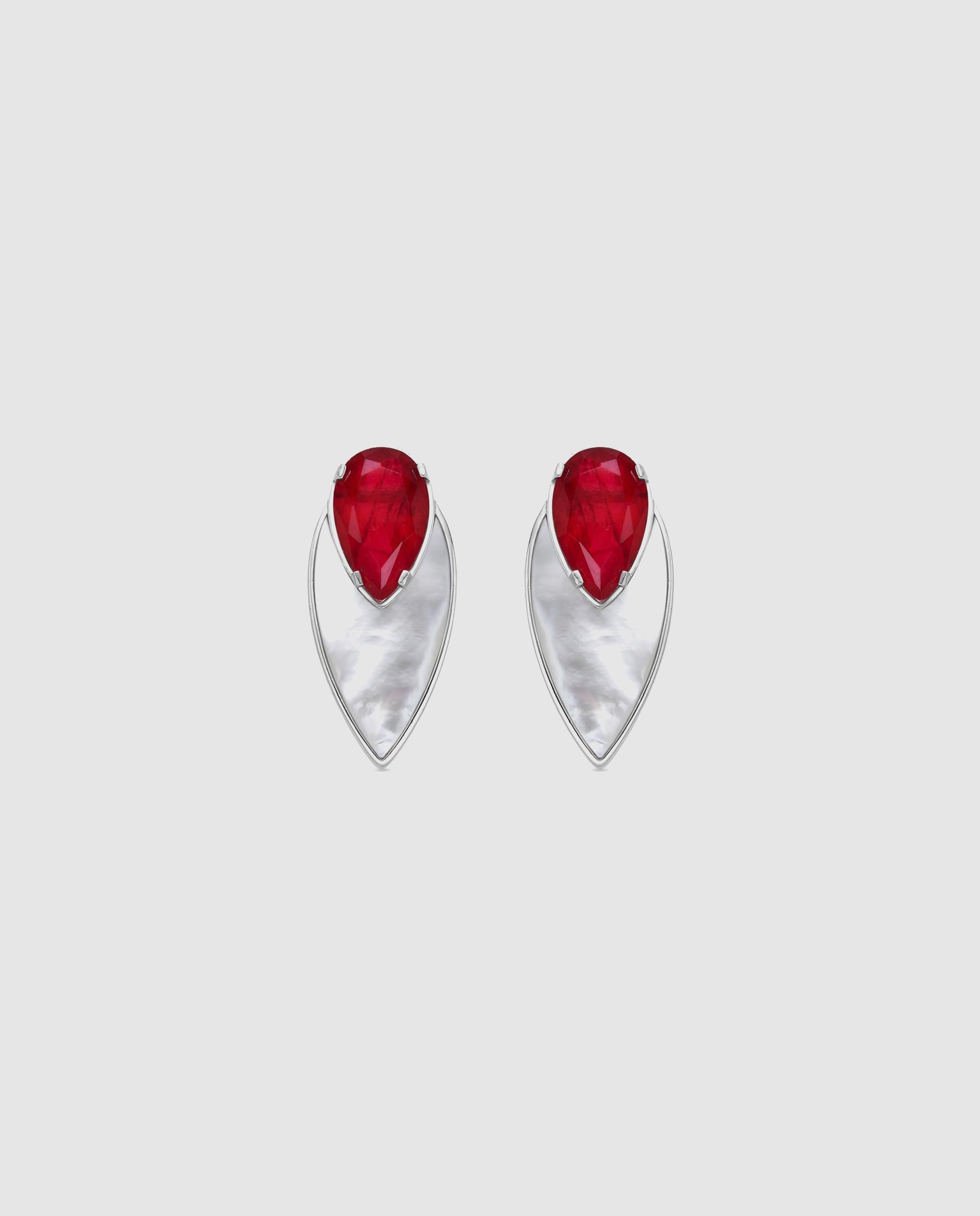 Brincos Atelier de Prata de Lei 925 com Acabamentos em Ródio e Quartzo Hidrotermal Cereja Cereja-1