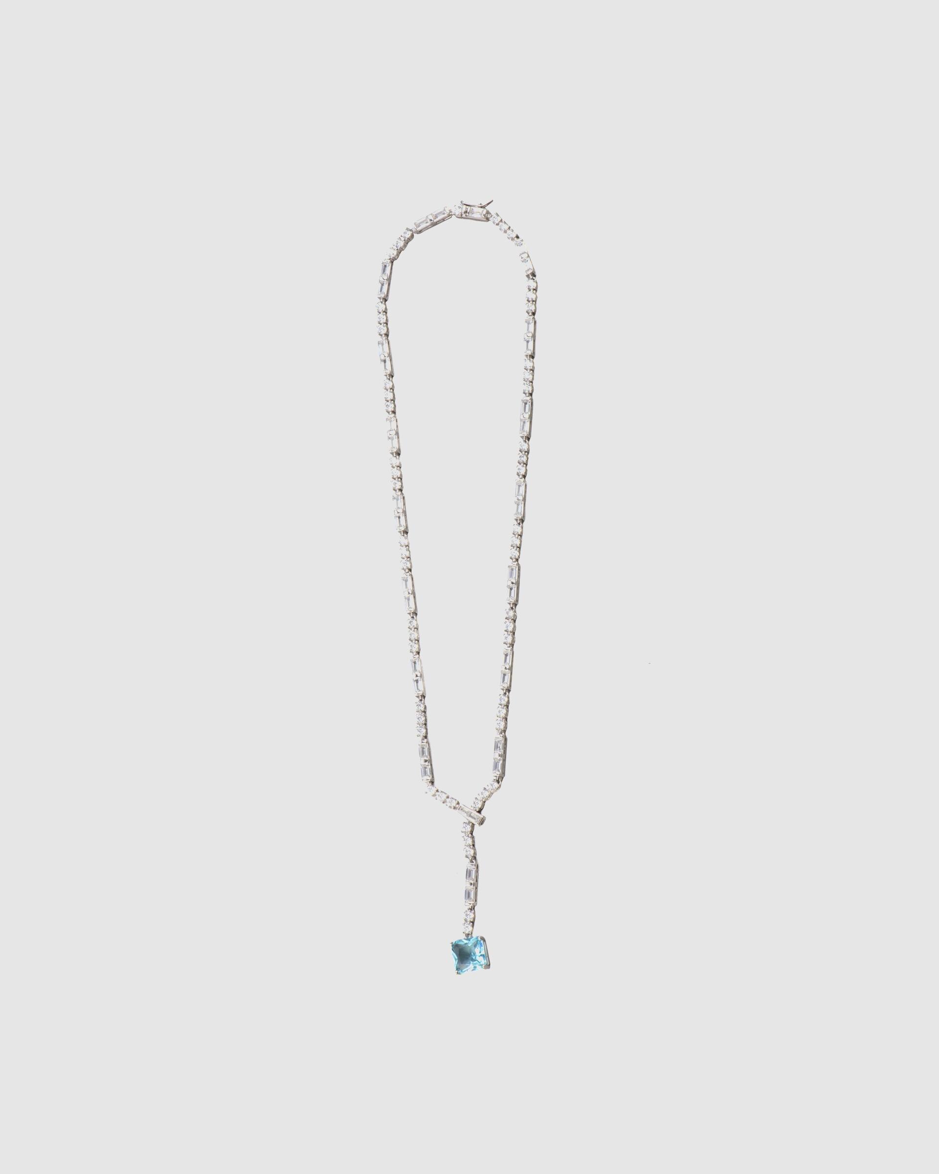 Colar Atelier de Prata de Lei 925 com Acabamento em Ródio e Zirconita Água-marinha Prata-3