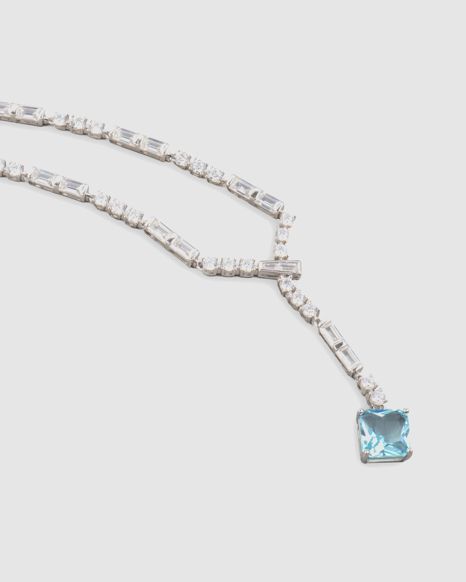 Colar Atelier de Prata de Lei 925 com Acabamento em Ródio e Zirconita Água-marinha Prata-5