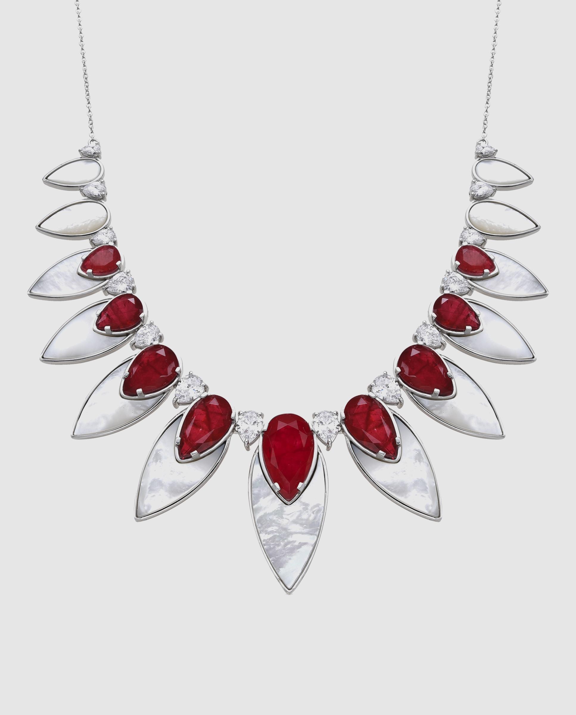 Colar Atelier de Prata de Lei 925 com Acabamento em Ródio e Quartzo Hidrotermal Cereja Prata / Rosa-1