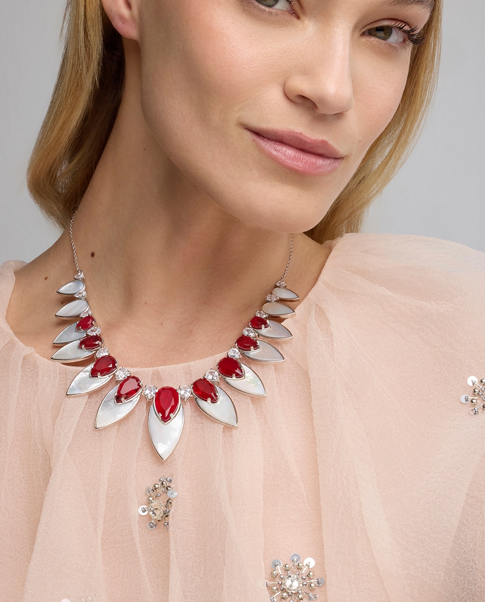 Colar Atelier de Prata de Lei 925 com Acabamento em Ródio e Quartzo Hidrotermal Cereja Prata / Rosa-2