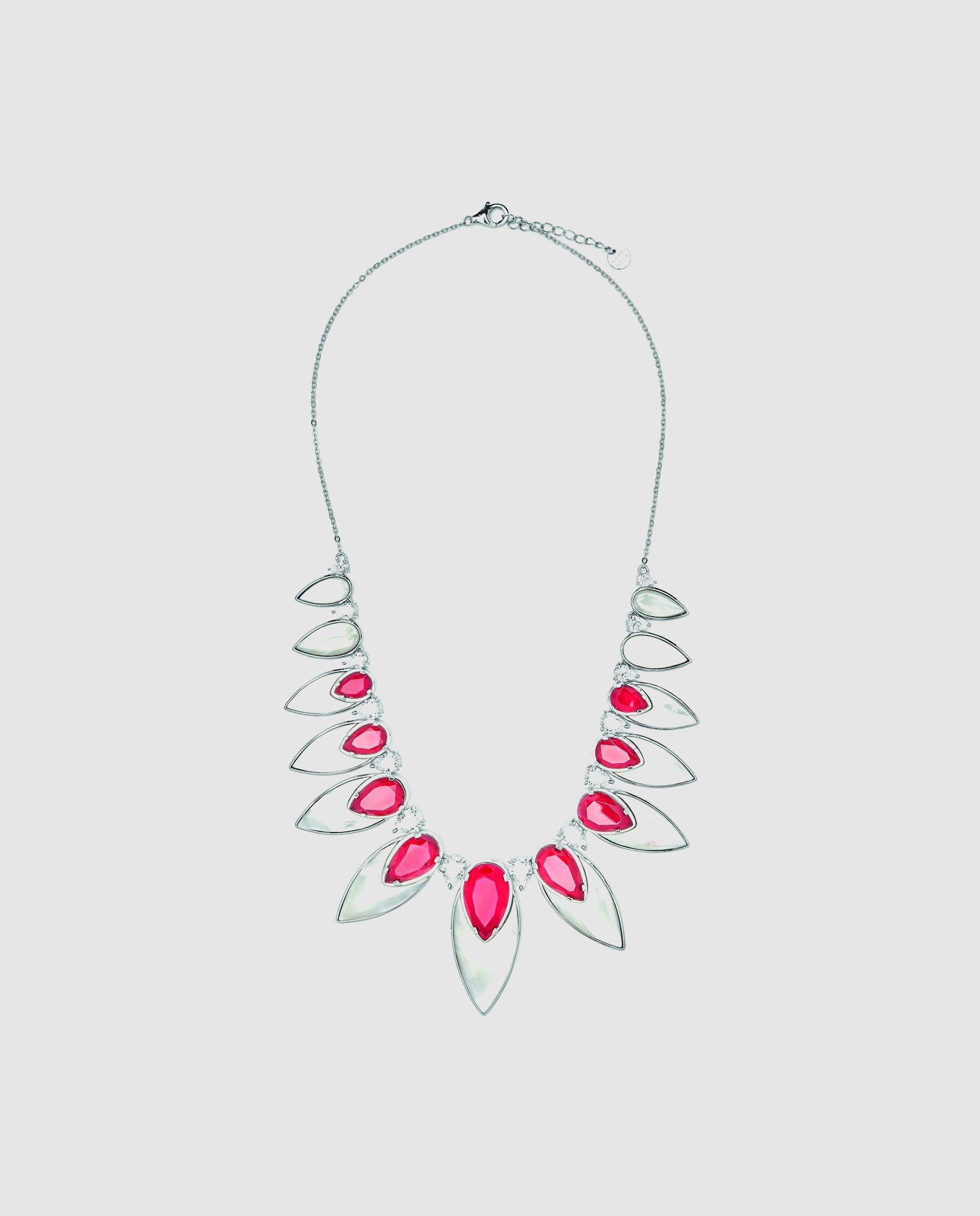 Colar Atelier de Prata de Lei 925 com Acabamento em Ródio e Quartzo Hidrotermal Cereja Prata / Rosa-3