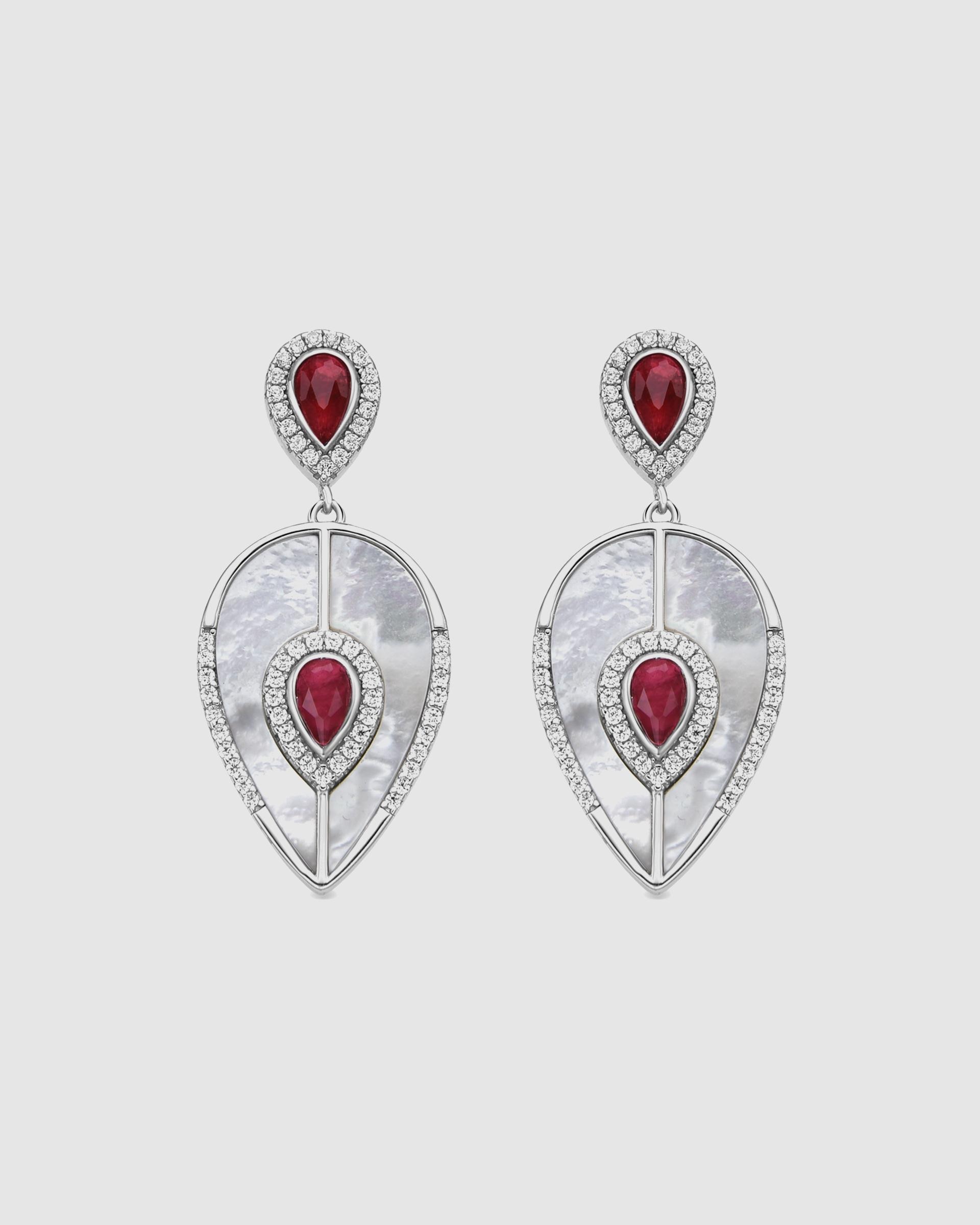 Brincos Atelier de Prata de Lei 925 com Acabamentos em Ródio e Quartzo Hidrotermal Cereja Prata / Vermelho-1