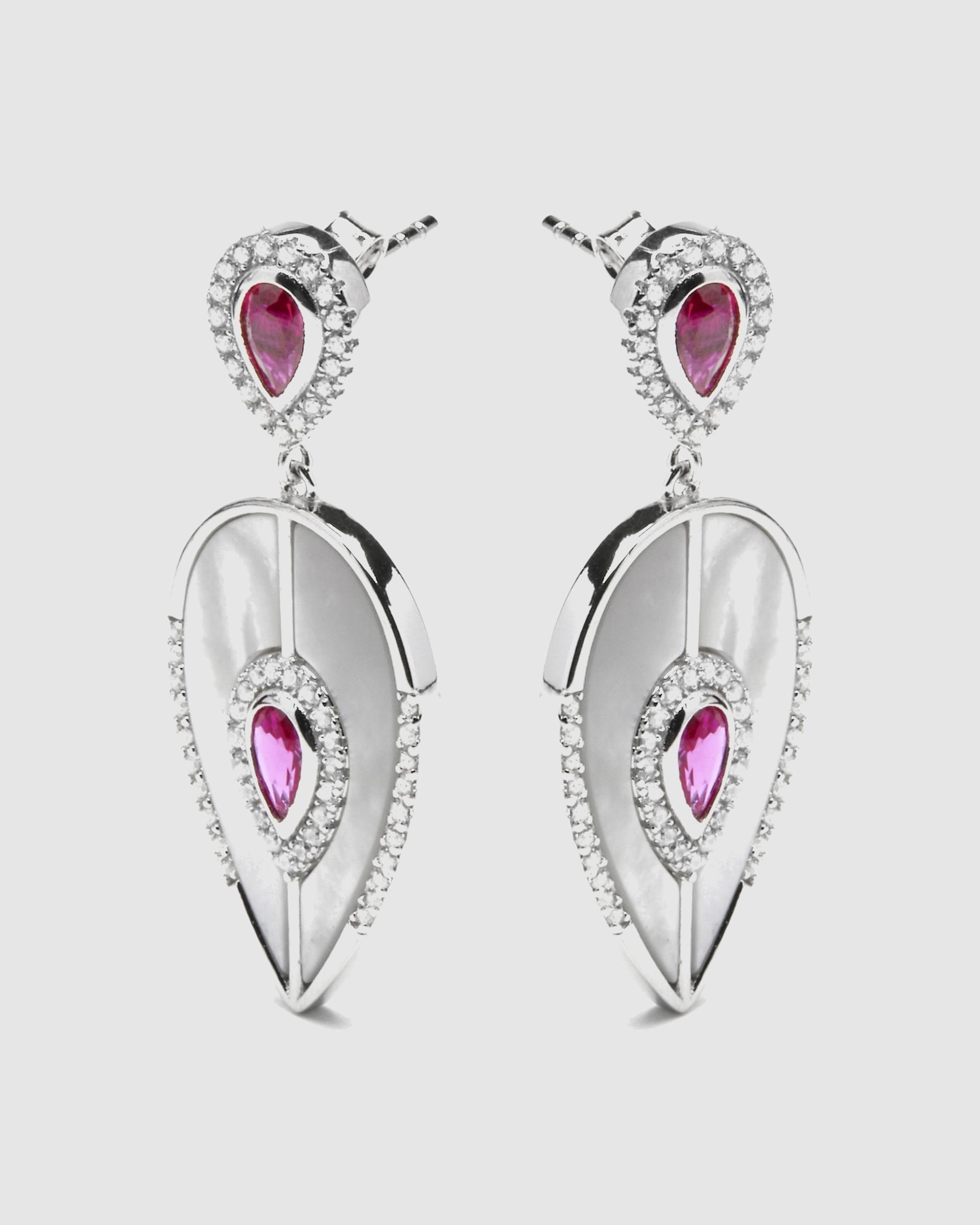 Brincos Atelier de Prata de Lei 925 com Acabamentos em Ródio e Quartzo Hidrotermal Cereja Prata / Vermelho-3