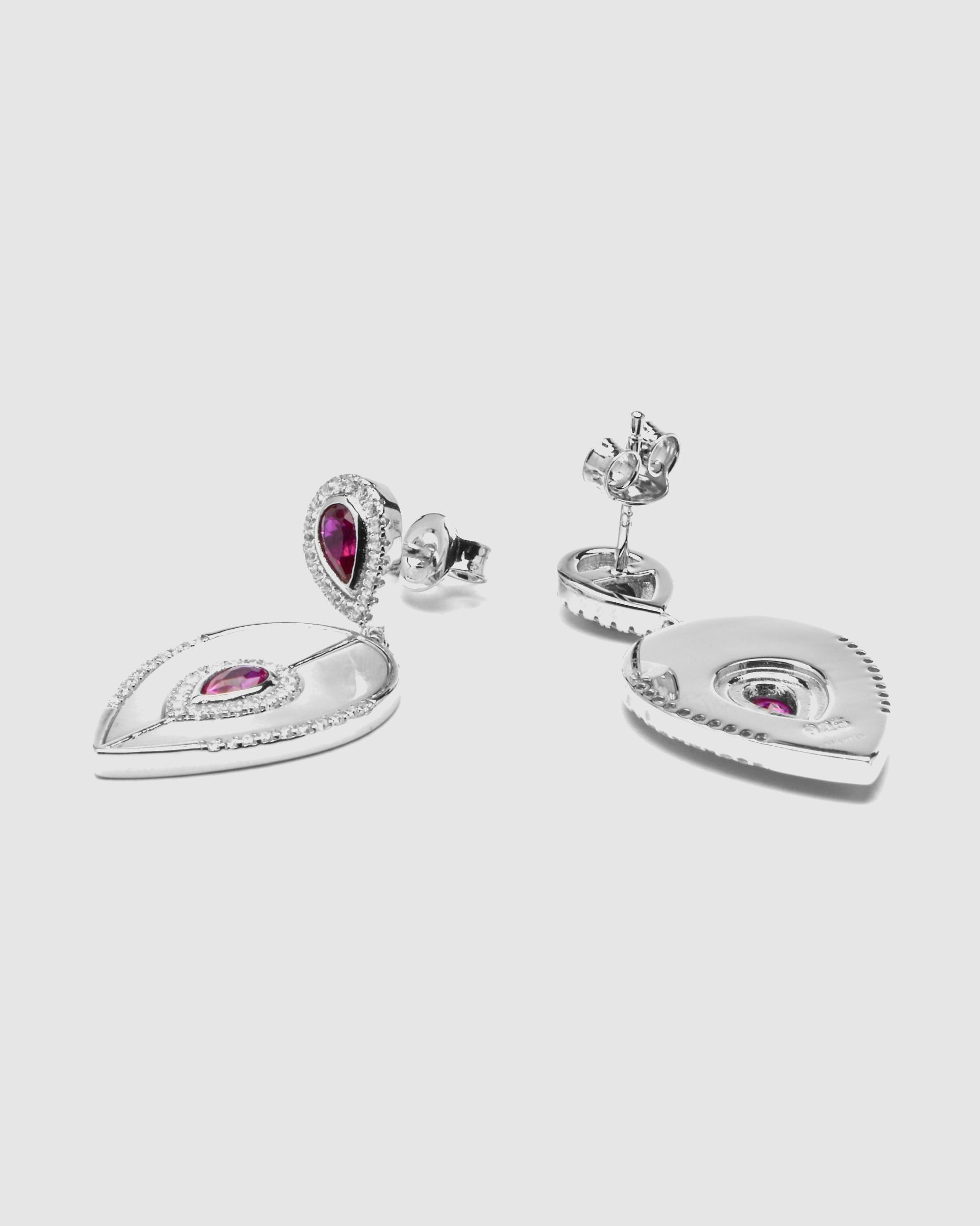 Brincos Atelier de Prata de Lei 925 com Acabamentos em Ródio e Quartzo Hidrotermal Cereja Prata / Vermelho-6