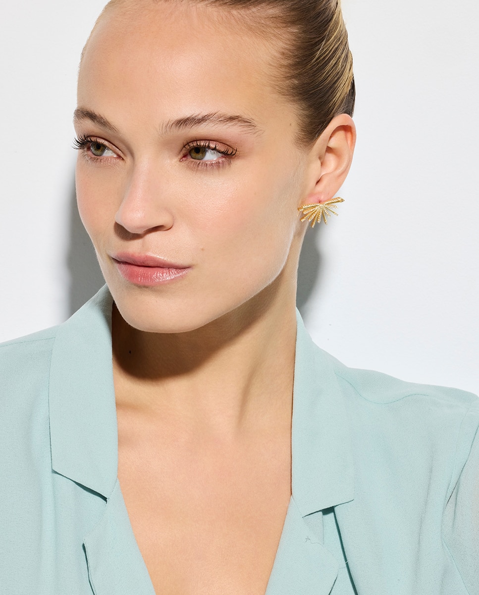 Brincos Trendy de Prata de Lei 925 com Acabamento em Ouro de 18 Quilates e Zirconita Brilhante Ouro / Prata-2