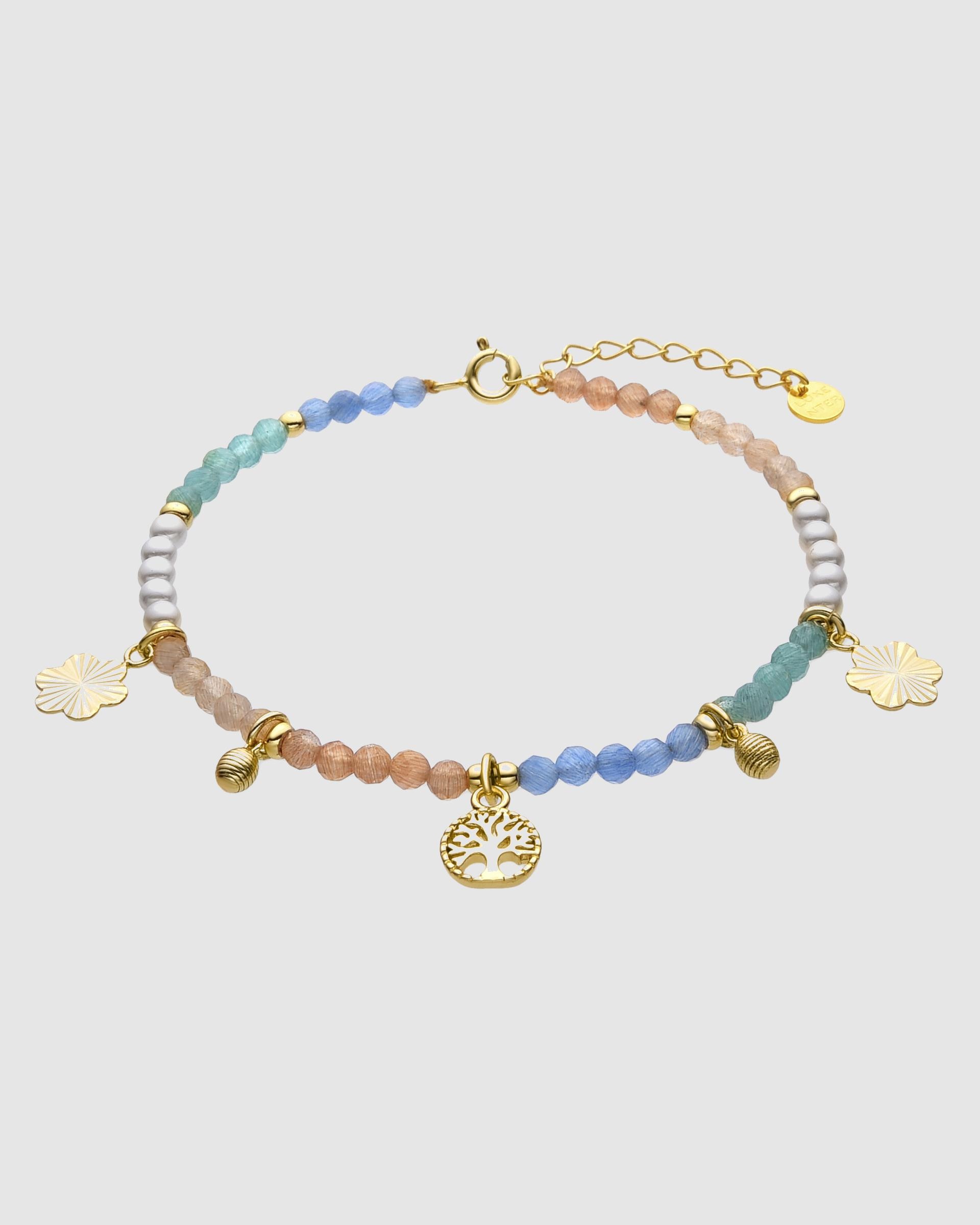 Pulseira Pide Un Deseo de Prata de Lei 925 Acabada em Ouro de 18 Quilates com Zirconita Multicolor Ouro-1