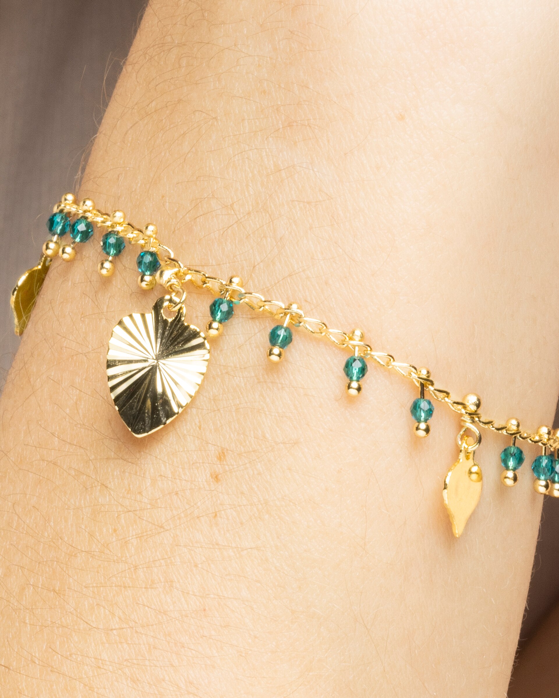Pulseira Pide Un Deseo de Prata de Lei 925 Acabada em Ouro de 18 Quilates com Zirconita Esmeralda Ouro-4