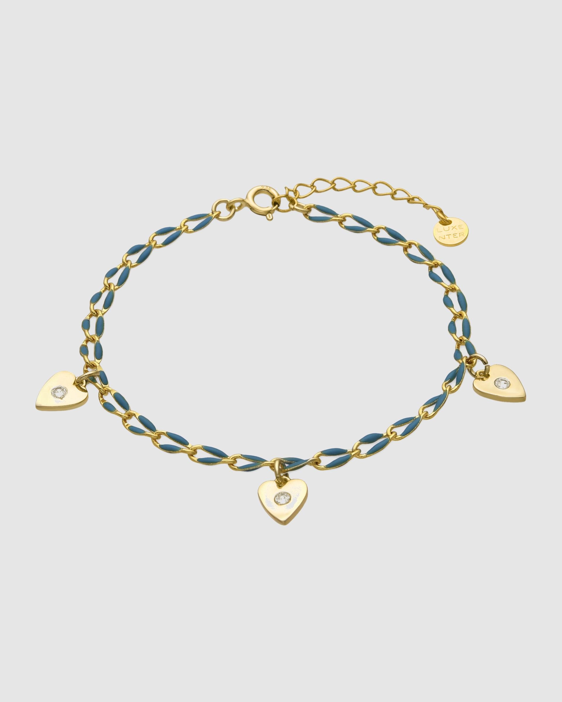 Imagem 0 de Pulseira Pide Un Deseo de Prata de Lei 925 com Charms Acabada em Ouro de 18 Quilates com Lacado Azul