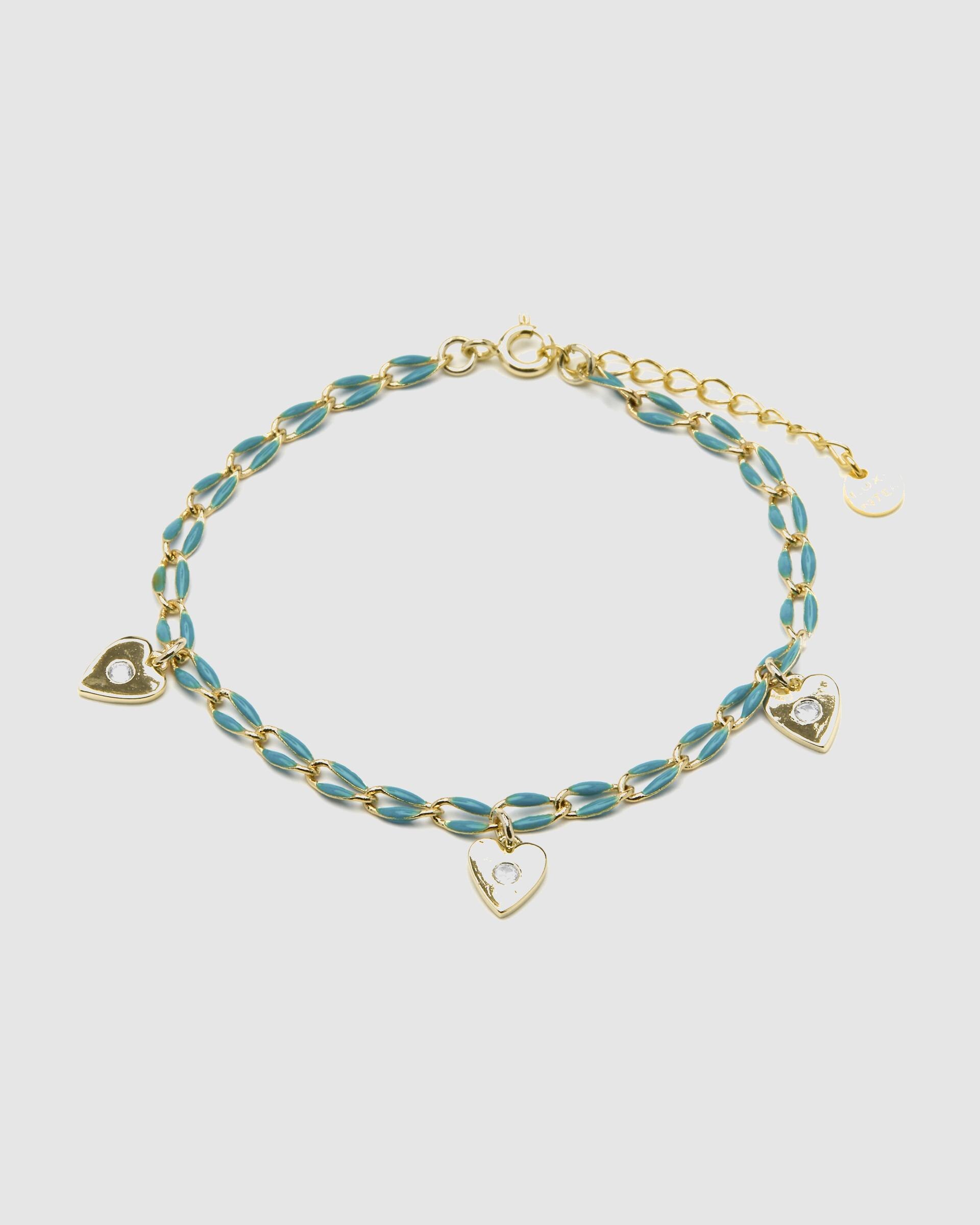 Pulseira Pide Un Deseo de Prata de Lei 925 com Charms Acabada em Ouro de 18 Quilates com Lacado Azul Ouro-3