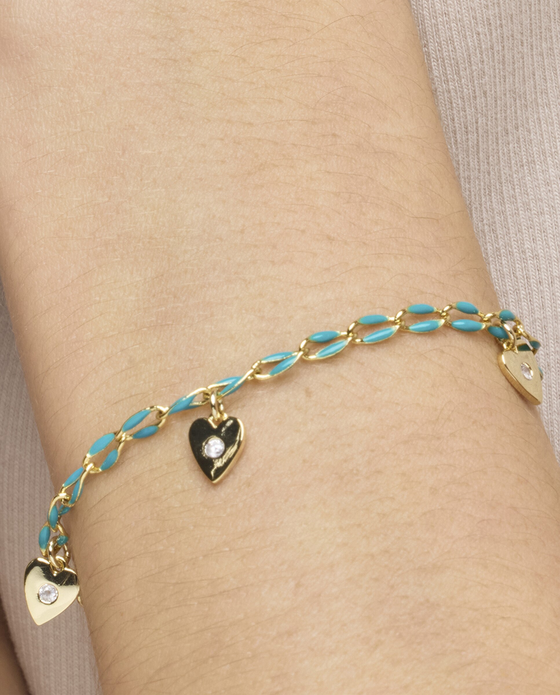 Pulseira Pide Un Deseo de Prata de Lei 925 com Charms Acabada em Ouro de 18 Quilates com Lacado Azul Ouro-4