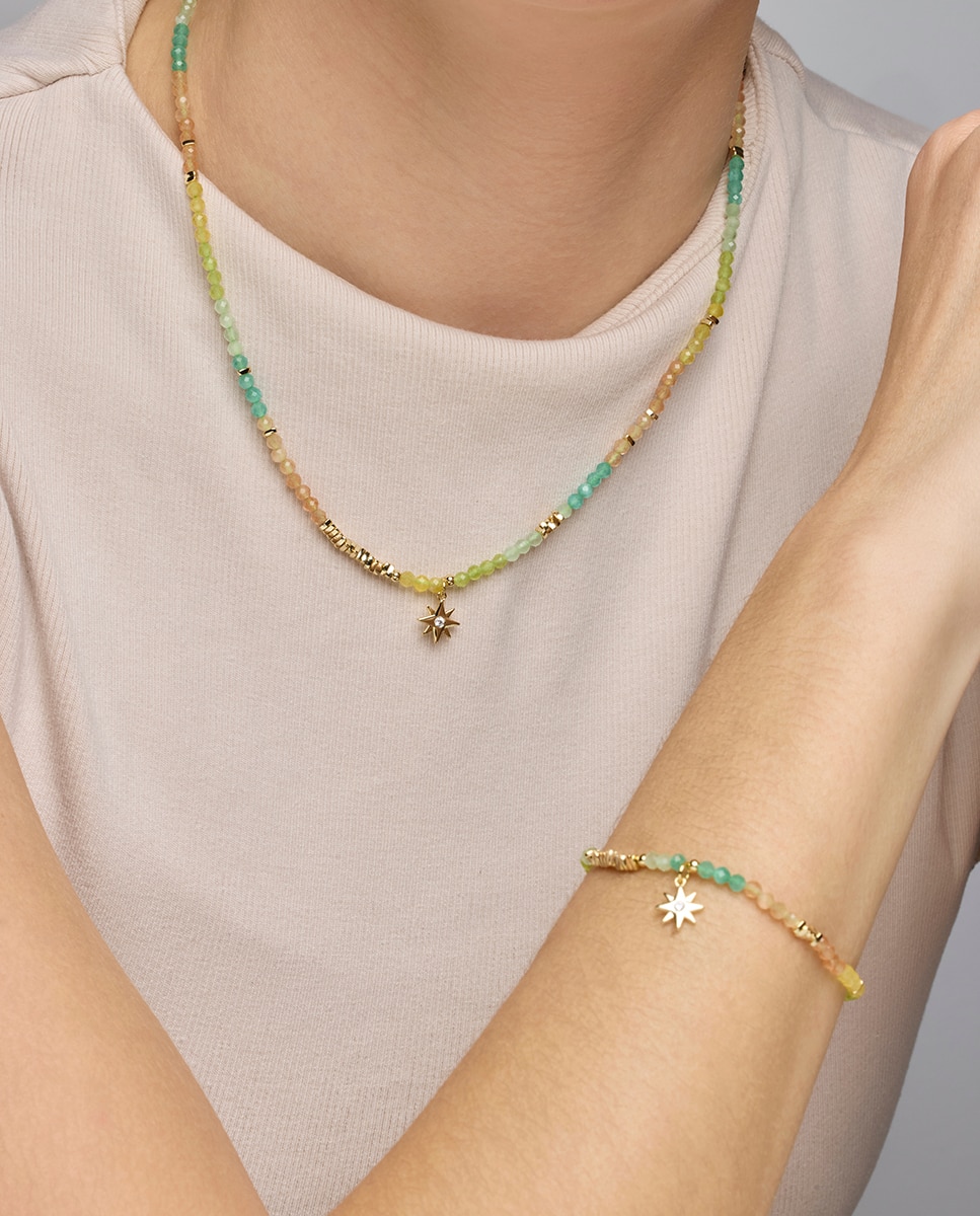 Pulseira Pide Un Deseo de Prata de Lei 925 Acabada em Ouro de 18 Quilates com Zirconita Multicolor Multicolor-2