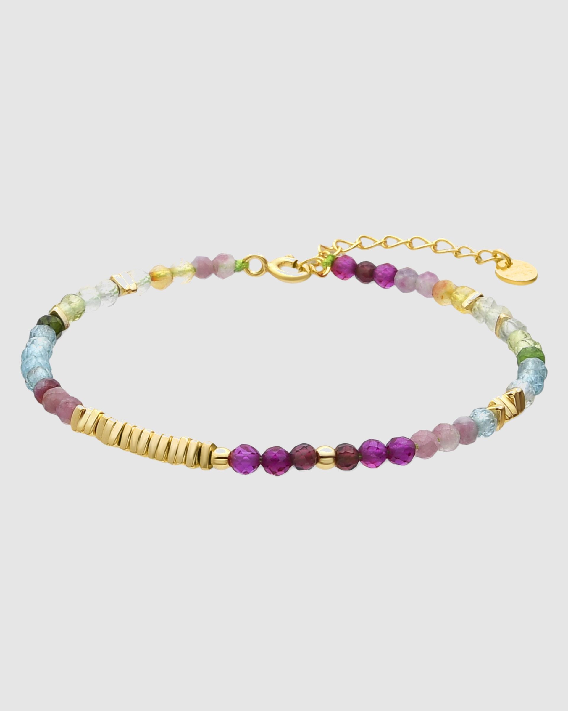 Pulseira de Corrente Make a Wish de Prata de Lei 925 Acabada em Ouro de 18 Quilates com Zirconita Multicolor Multicolor-1