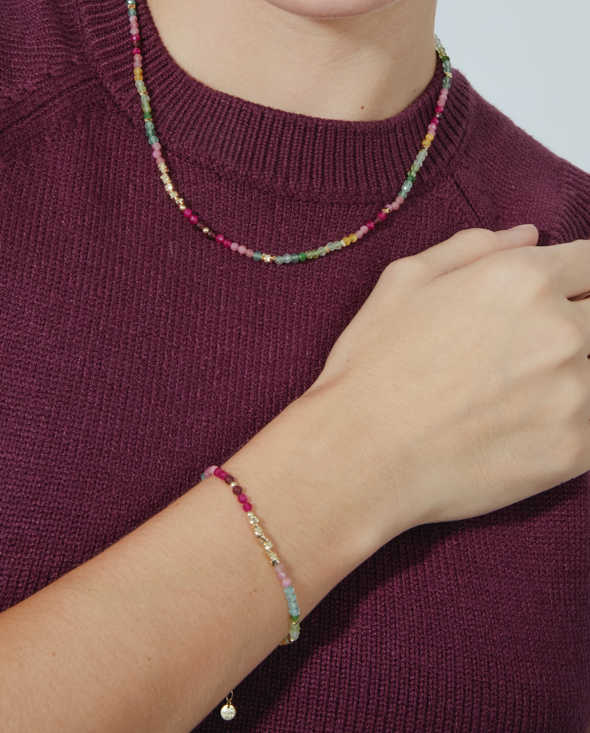 Pulseira de Corrente Make a Wish de Prata de Lei 925 Acabada em Ouro de 18 Quilates com Zirconita Multicolor Multicolor-5