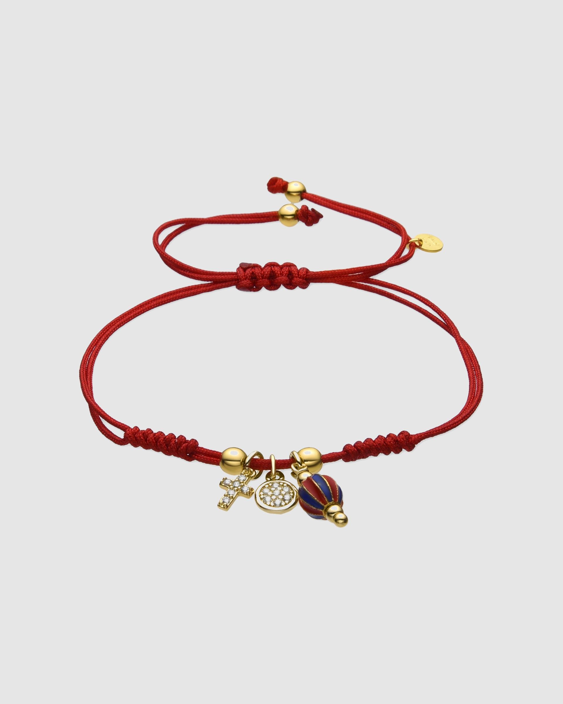 Pulseira Pide Un Deseo de Prata de Lei 925 com Charms Acabada em Ouro de 18 Quilates com Lacado Vermelho Ouro-1