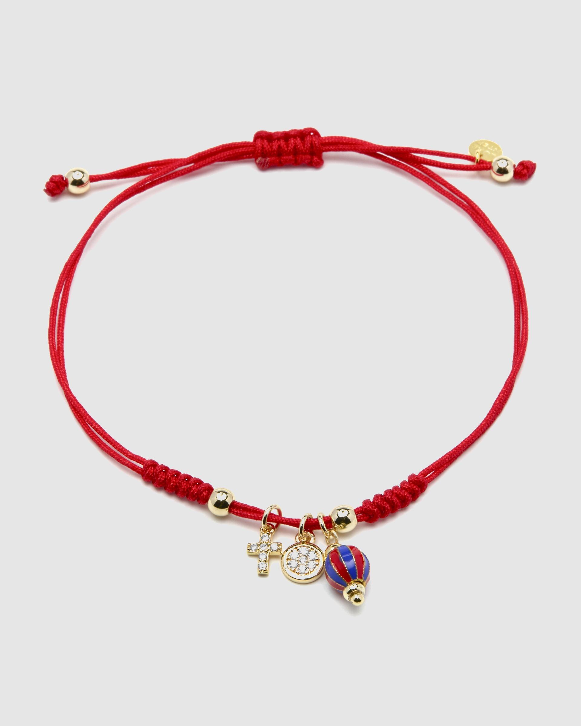 Pulseira Pide Un Deseo de Prata de Lei 925 com Charms Acabada em Ouro de 18 Quilates com Lacado Vermelho Ouro-3