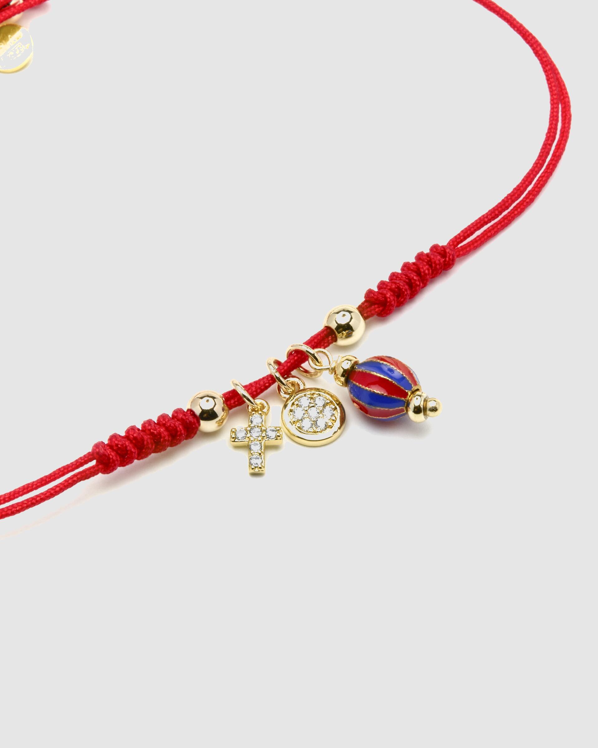 Pulseira Pide Un Deseo de Prata de Lei 925 com Charms Acabada em Ouro de 18 Quilates com Lacado Vermelho Ouro-5