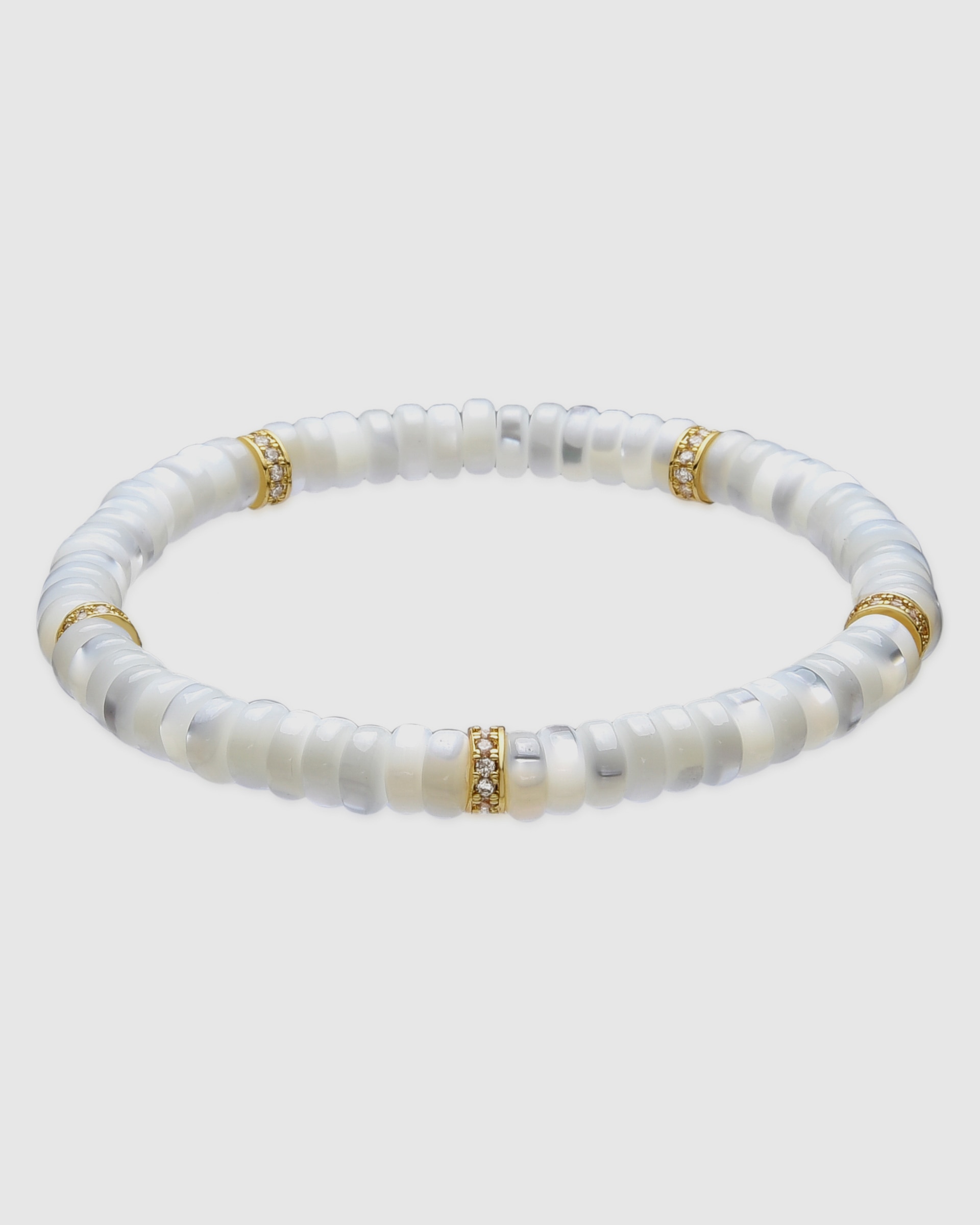 Pulseira Trendy de Prata de Lei 925 Acabada em Ouro de 18 Quilates com Madrepérola Branca com Charms Ouro / Prata-1