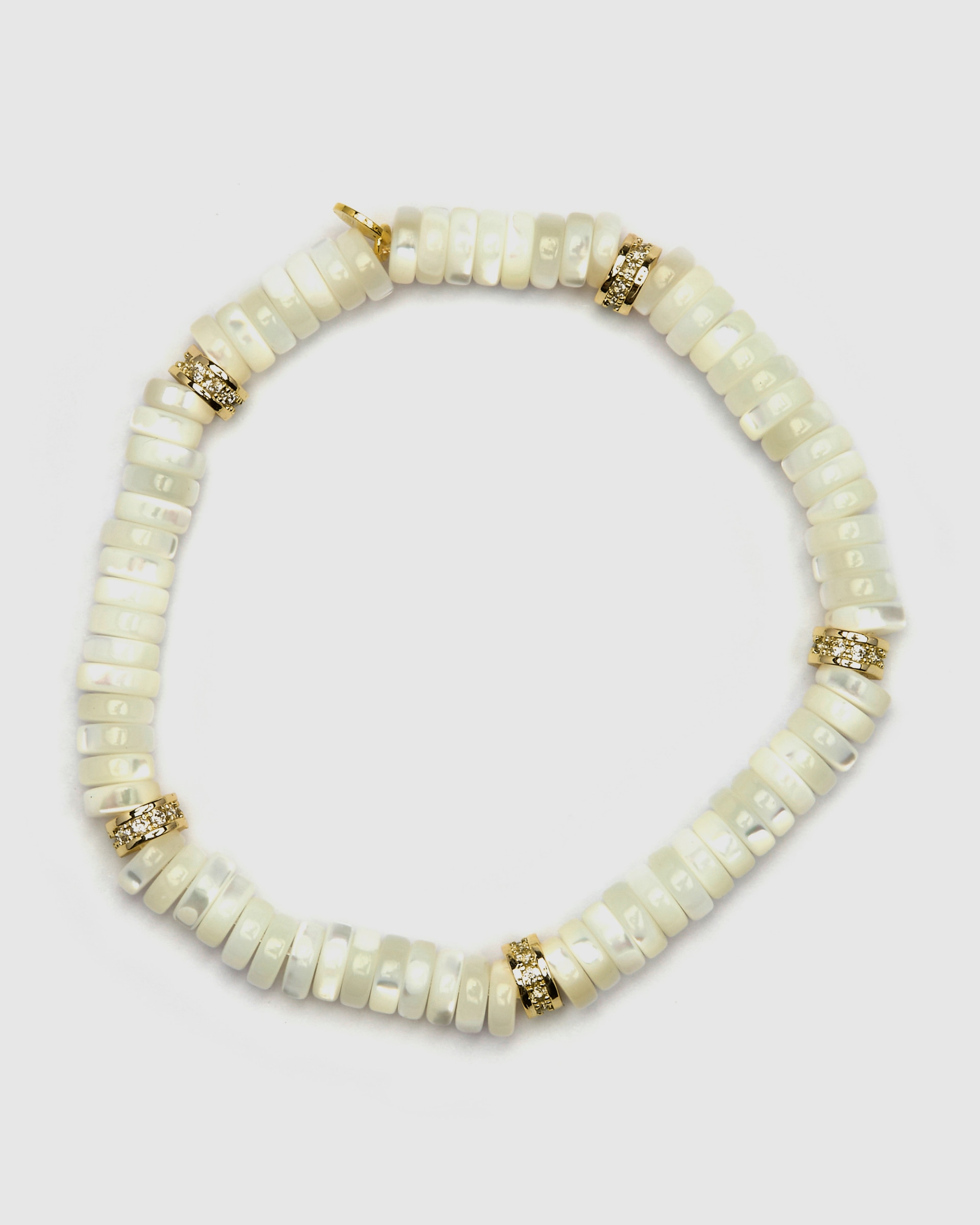 Pulseira Trendy de Prata de Lei 925 Acabada em Ouro de 18 Quilates com Madrepérola Branca com Charms Ouro / Prata-3