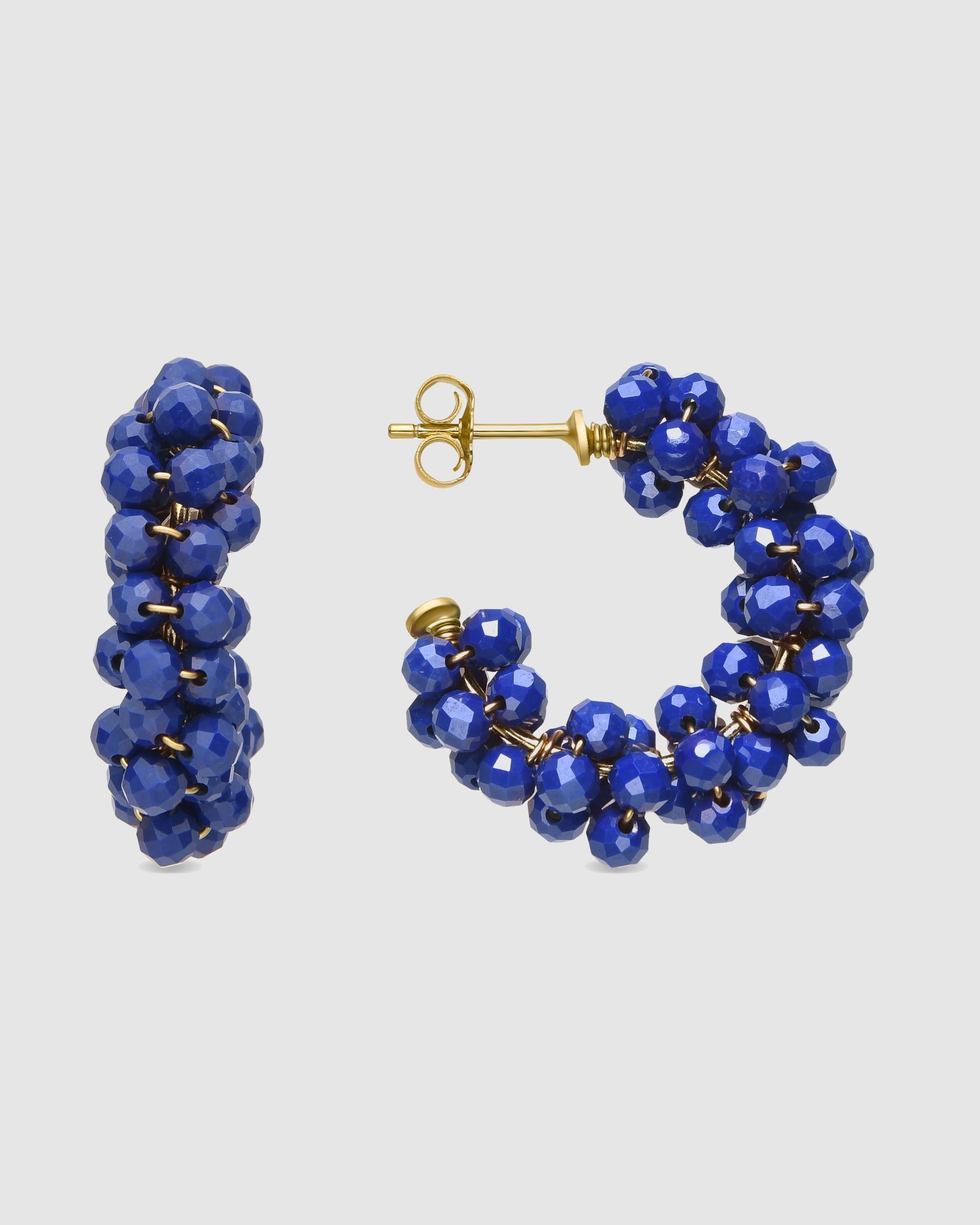 Brincos de Aro Pide Un Deseo de Prata de Lei 925 com Acabamento em Ouro de 18 Quilates com Zirconita Safira Azul-escuro-1
