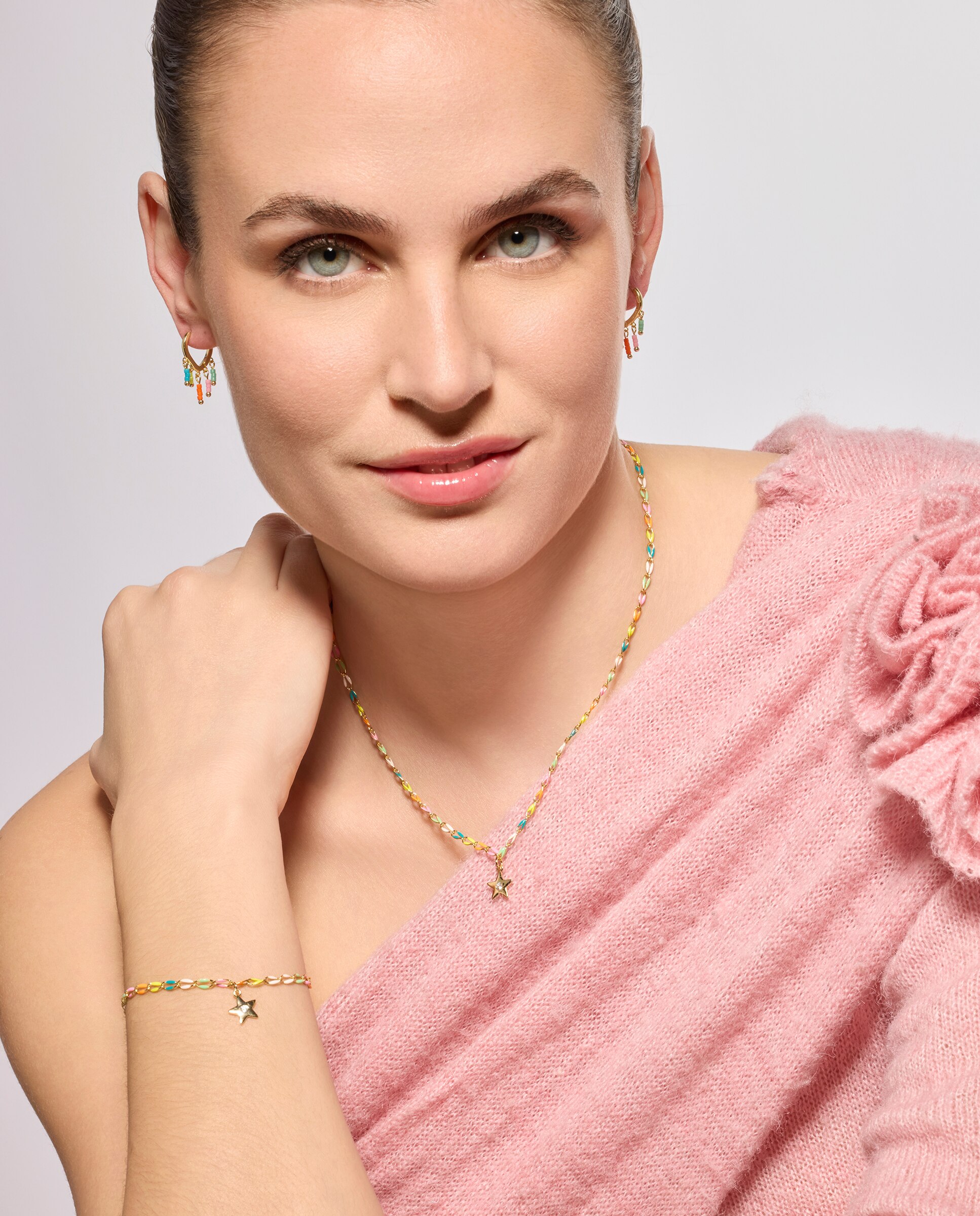 Brincos de Aro Pide Un Deseo de Prata de Lei 925 com Acabamento em Ouro de 18 Quilates com Lacado Multicolor Ouro-5