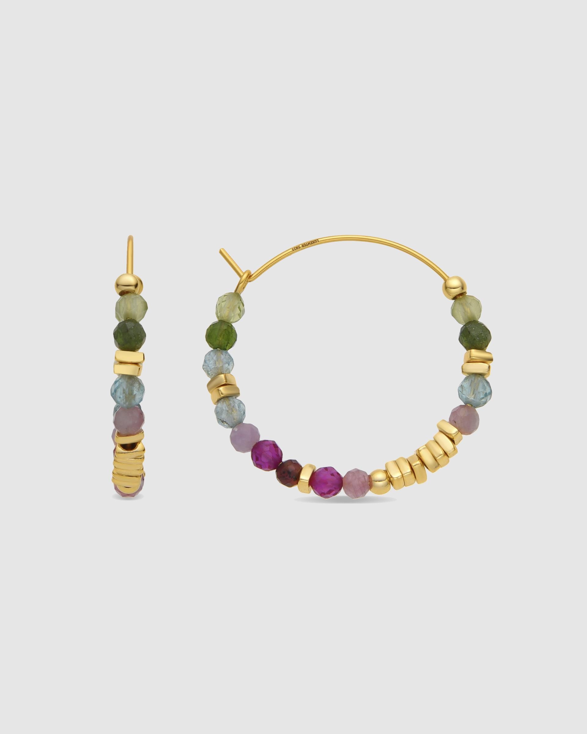 Brincos de Argola Pide Un Deseo de Prata de Lei 925 com Acabamento em Ouro de 18 Quilates e Zirconita Multicolor Ouro-1