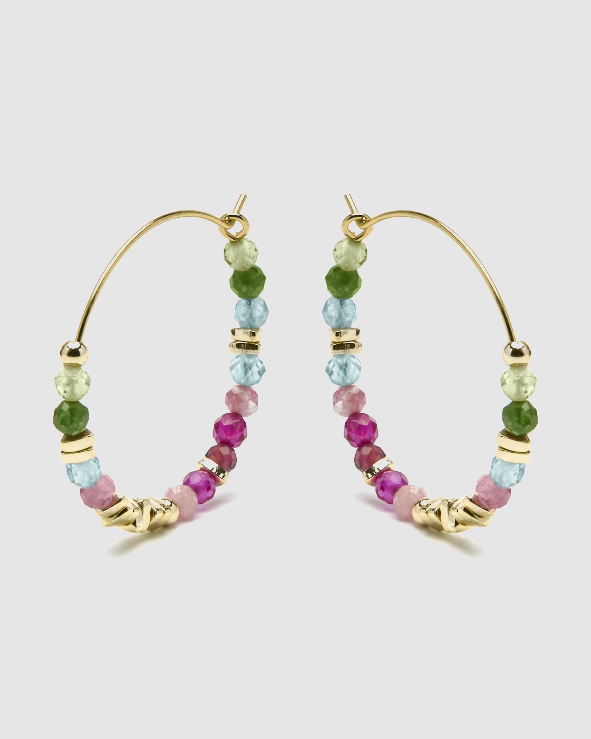 Brincos de Argola Pide Un Deseo de Prata de Lei 925 com Acabamento em Ouro de 18 Quilates e Zirconita Multicolor Ouro-3
